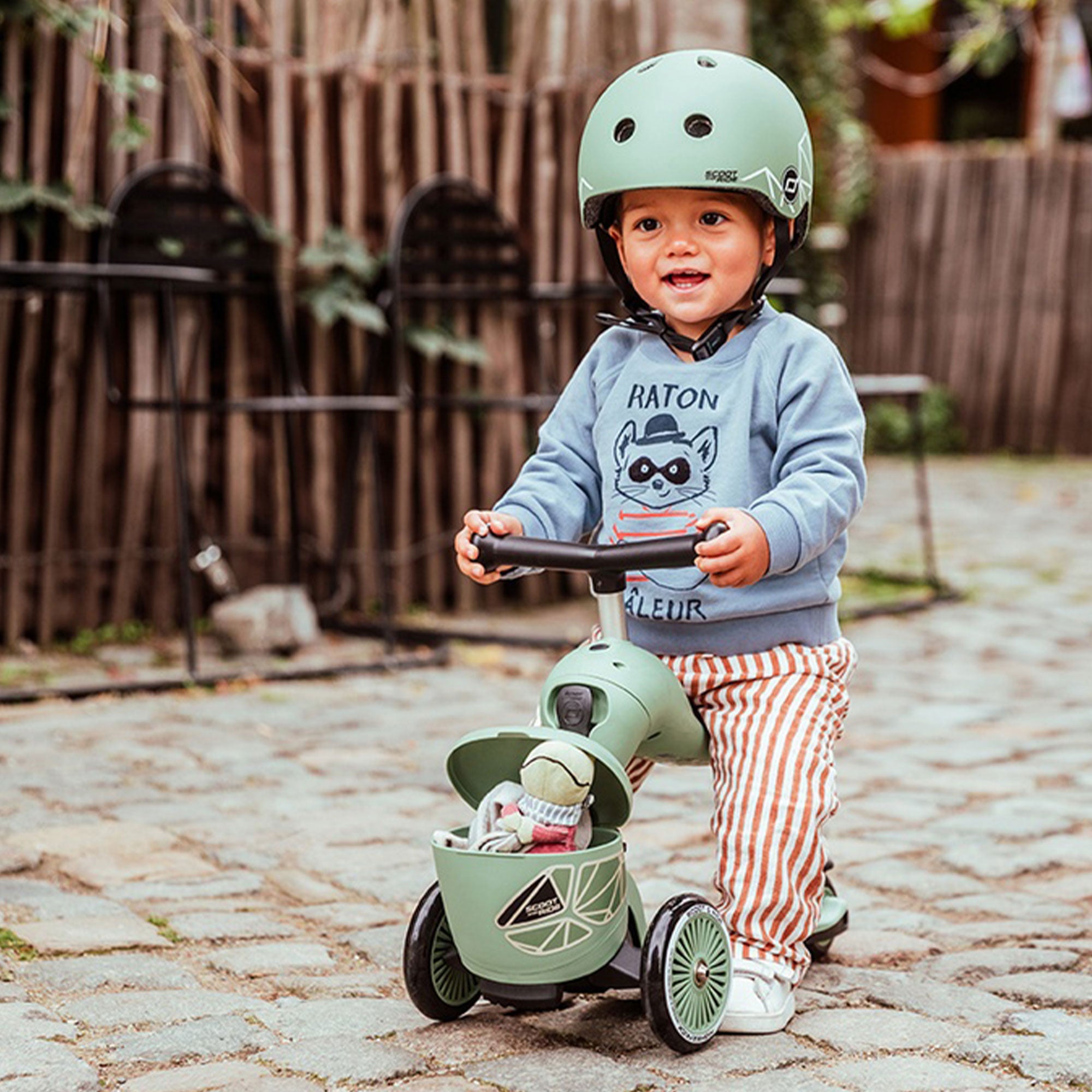 Scoot & Ride 2-in-1 Kids Scooter with Basket, Highwaykick 1 Lifestyle, Green