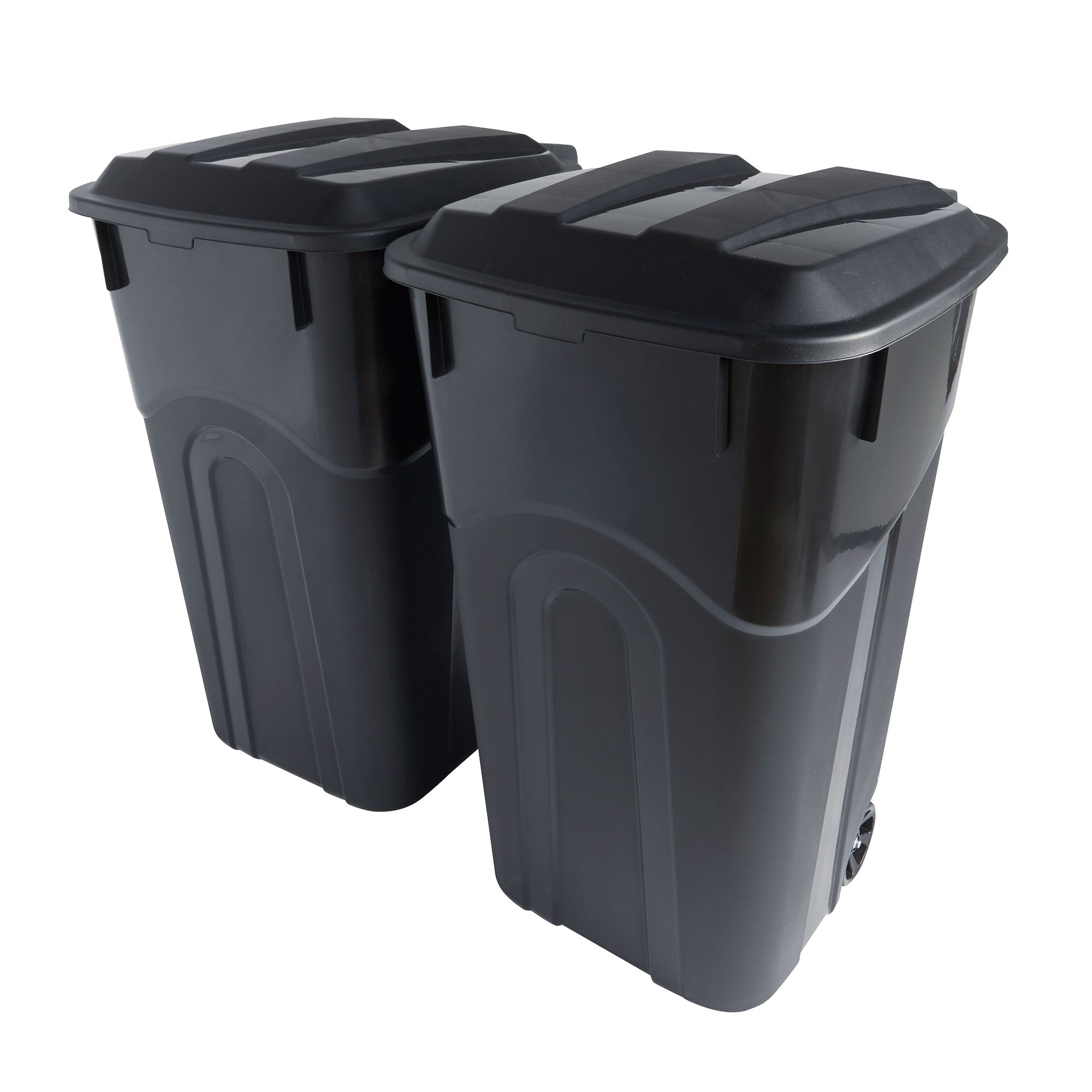 United Solutions 2 Pack Outdoor Trash Can with Lid and Wheels, 32 Gallon, Black - Smart-nests