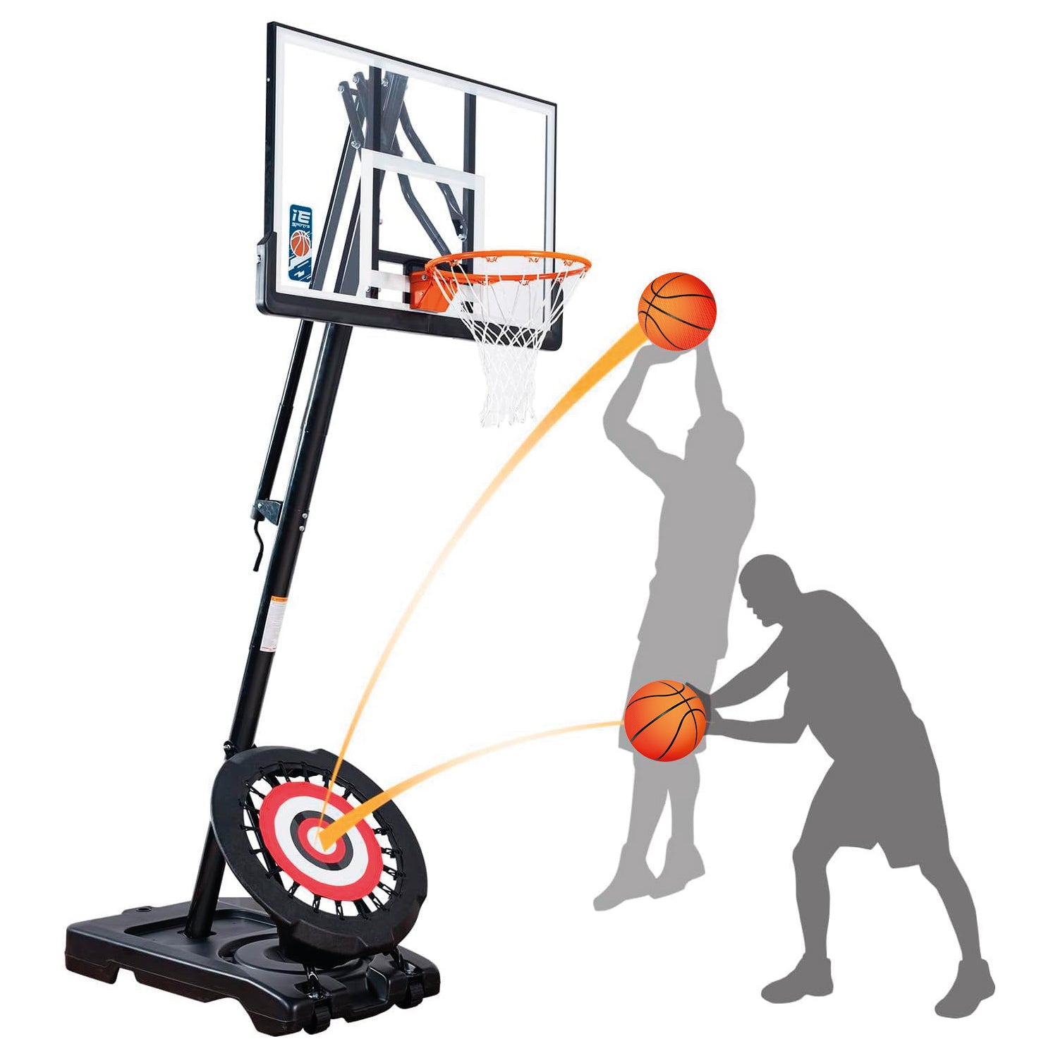 IE Sports Portable Basketball Hoop, Adjustable Height, 54" Backboard & Rebounder