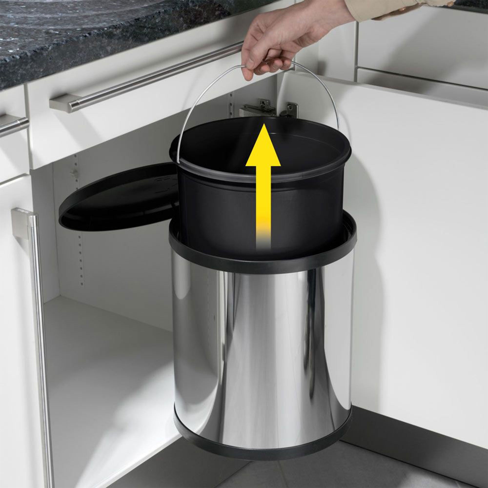 Hailo Compact-Box M Trash Can, 4 Gallon, Lid-Lift, Small Kitchen Bin, Steel - Smart-nests