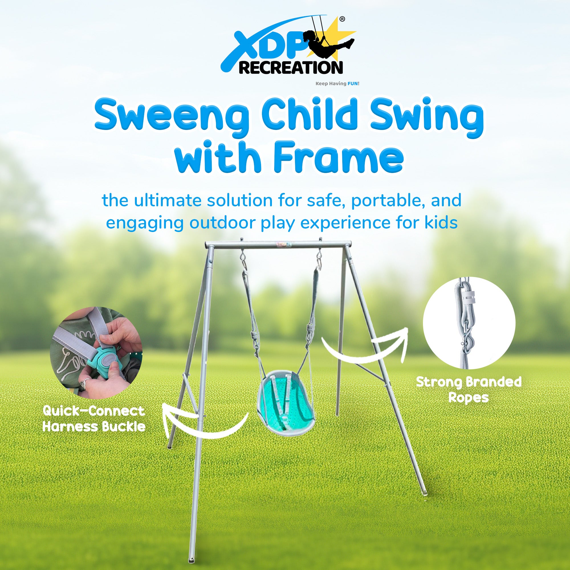 XDP Recreation Sweeng Child Swing with Frame, Portable Backyard Play Set, Aqua - Smart-nests