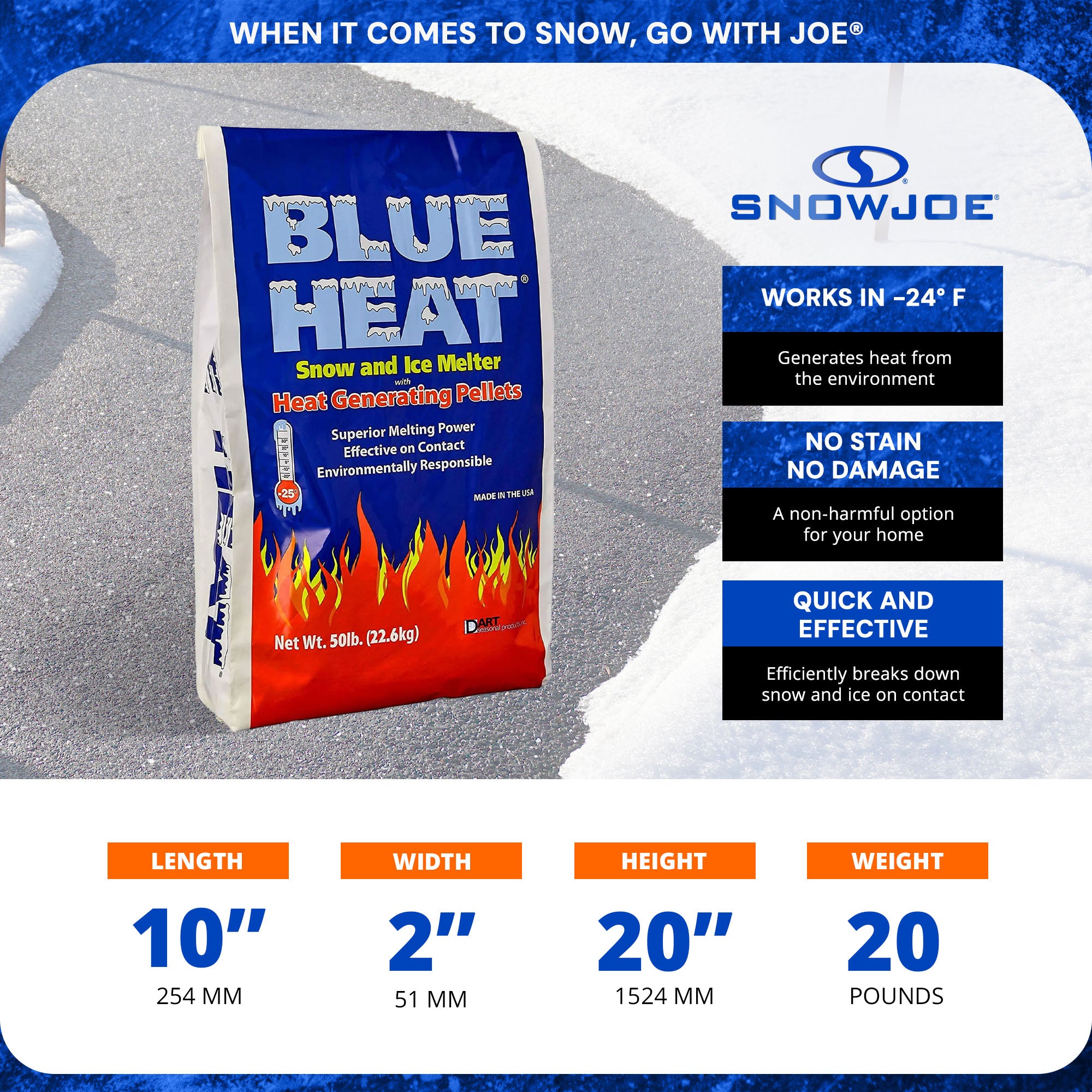 Snow Joe Blue Heat Snow & Ice Melter, Heat Pellet, Non-Staining, 20 lb, AZ-BH-20 - Smart-nests