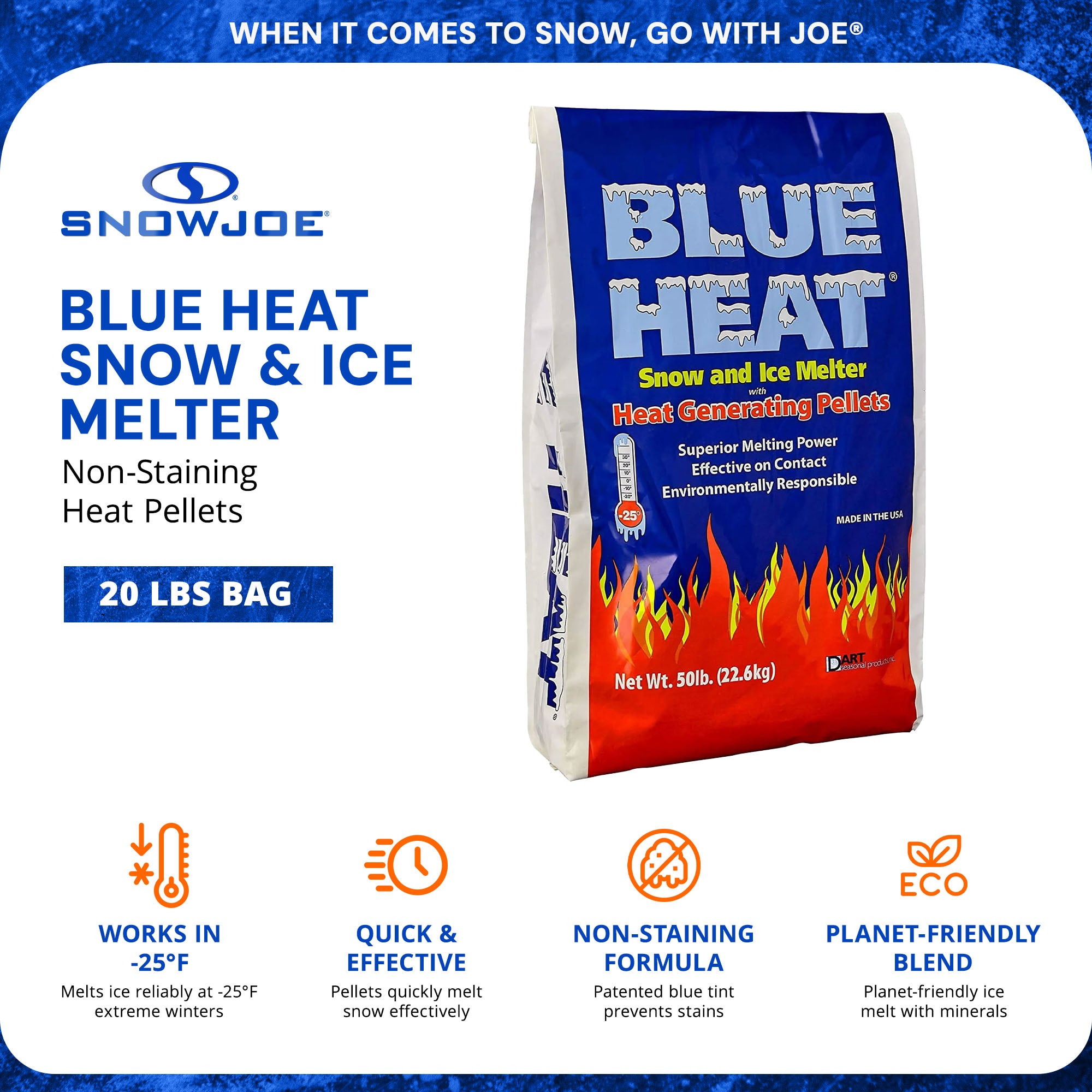 Snow Joe Blue Heat Snow & Ice Melter, Heat Pellet, Non-Staining, 20 lb, AZ-BH-20 - Smart-nests