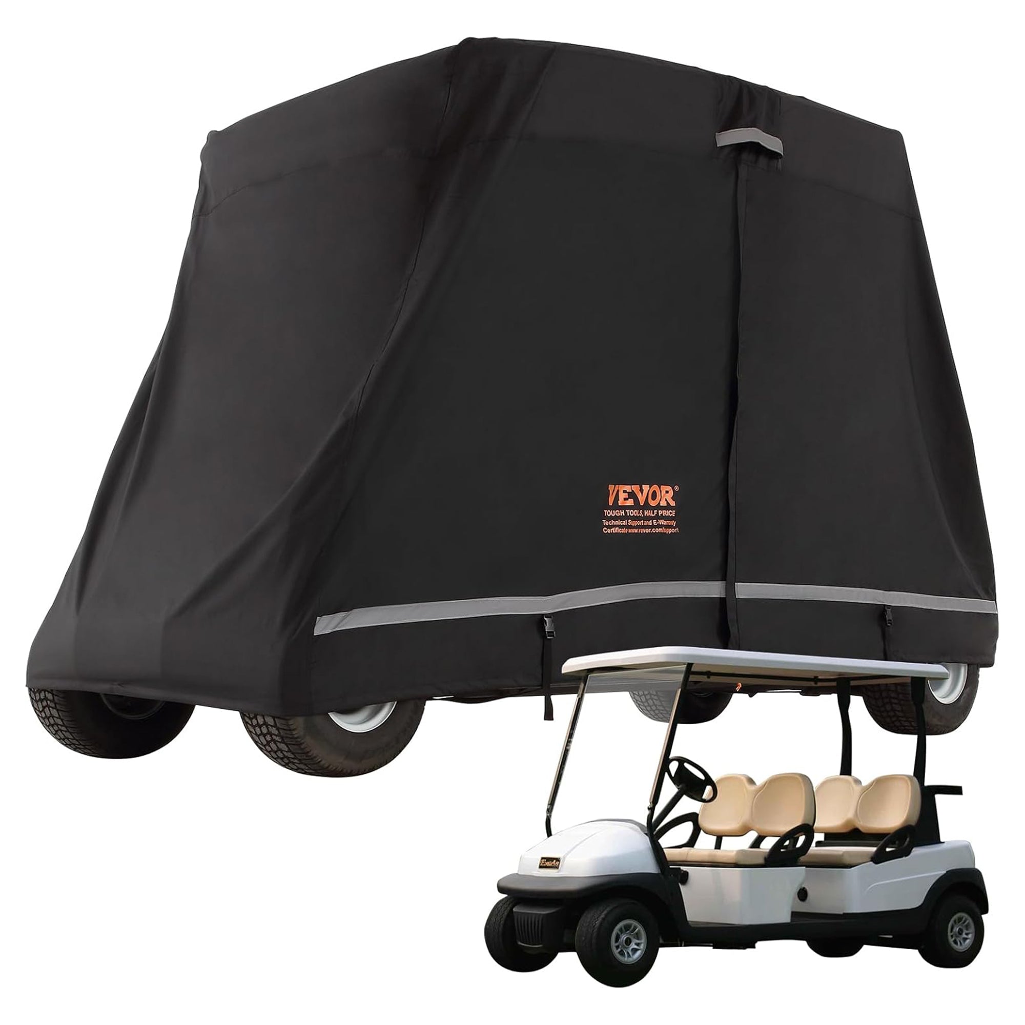 VEVOR Waterproof 4-Passenger Golf Cart Cover, Rain Enclosure w/ Carry Bag, Black - Smart-nests