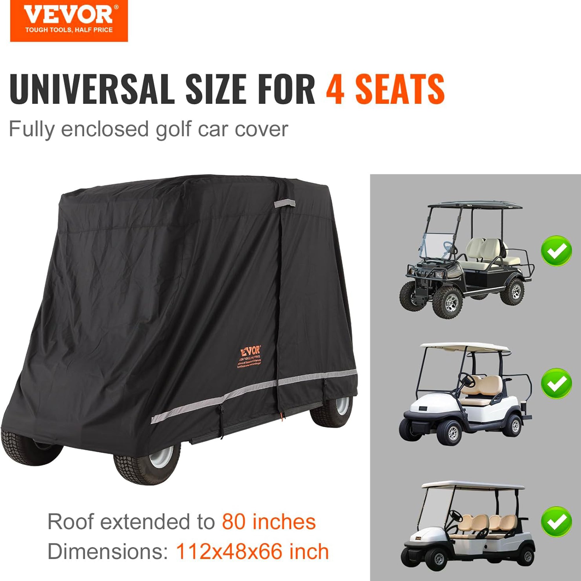VEVOR Waterproof 4-Passenger Golf Cart Cover, Rain Enclosure w/ Carry Bag, Black - Smart-nests