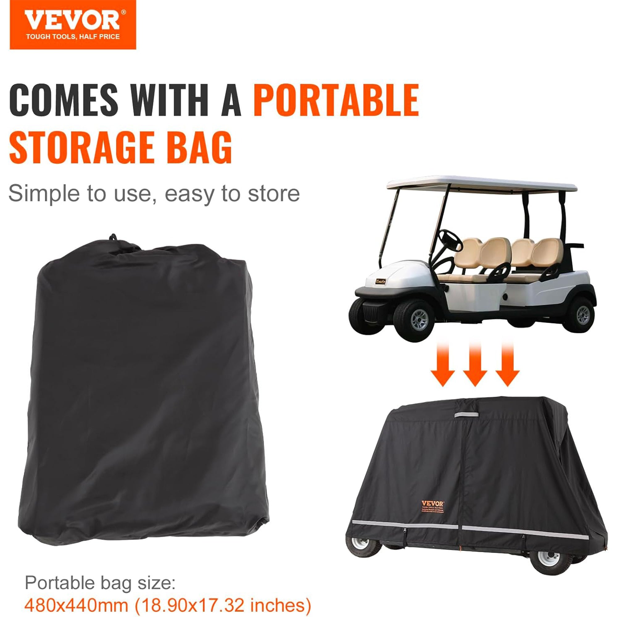 VEVOR Waterproof 4-Passenger Golf Cart Cover, Rain Enclosure w/ Carry Bag, Black - Smart-nests