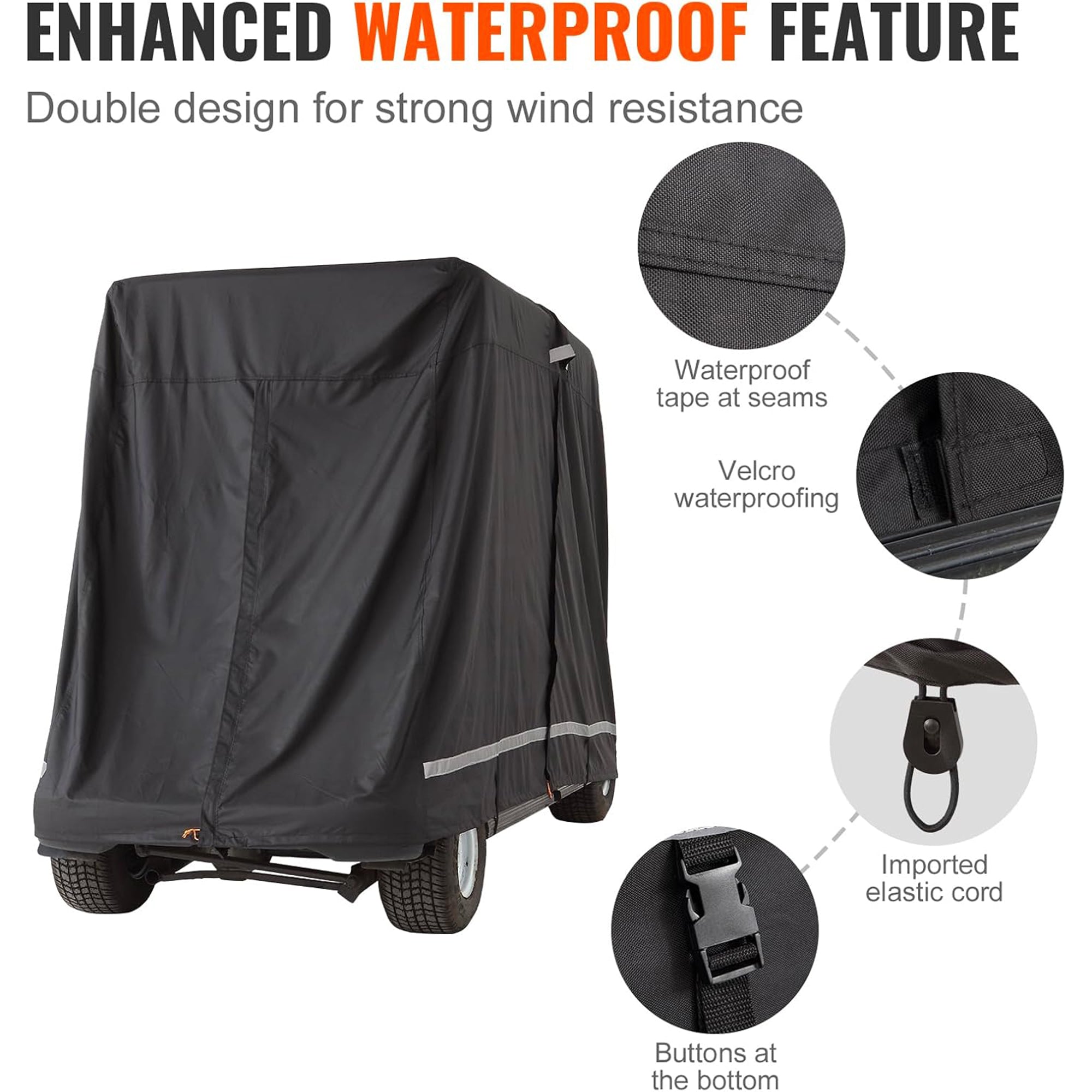 VEVOR Waterproof 4-Passenger Golf Cart Cover, Rain Enclosure w/ Carry Bag, Black - Smart-nests