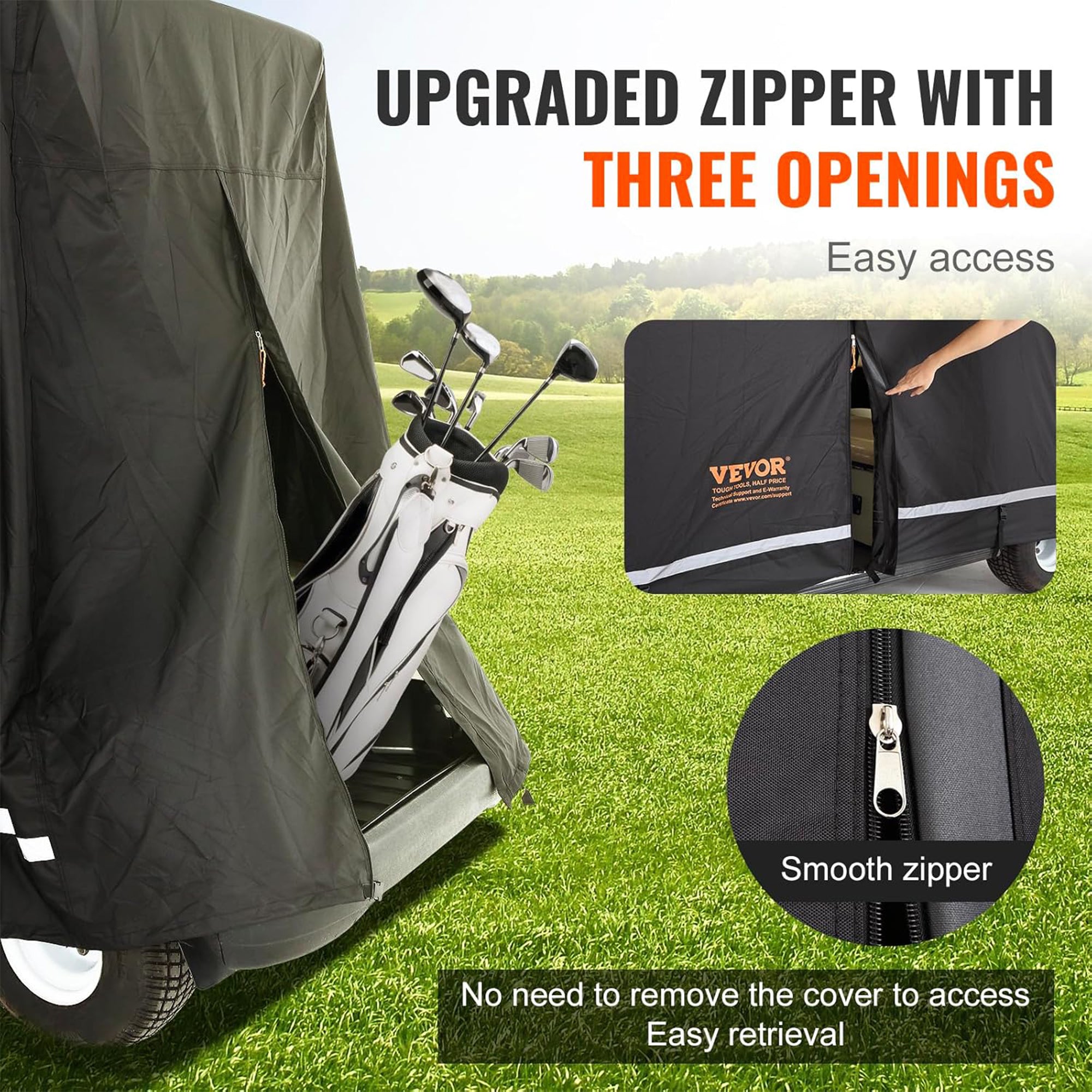 VEVOR Waterproof 4-Passenger Golf Cart Cover, Rain Enclosure w/ Carry Bag, Black - Smart-nests