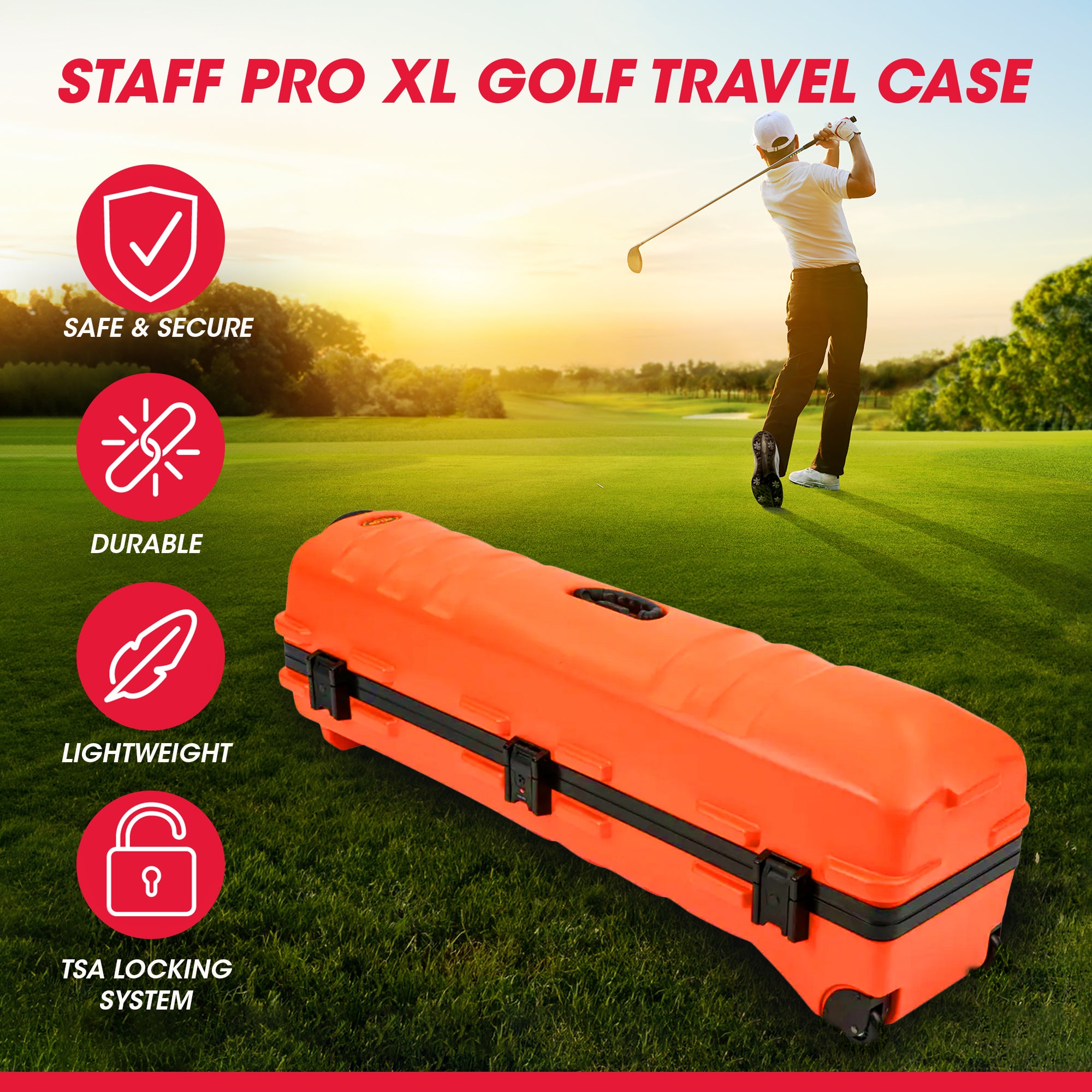 SKB Cases ATA Staff Pro XL Hard Plastic Storage Cart Golf Travel Case, Orange - Smart-nests
