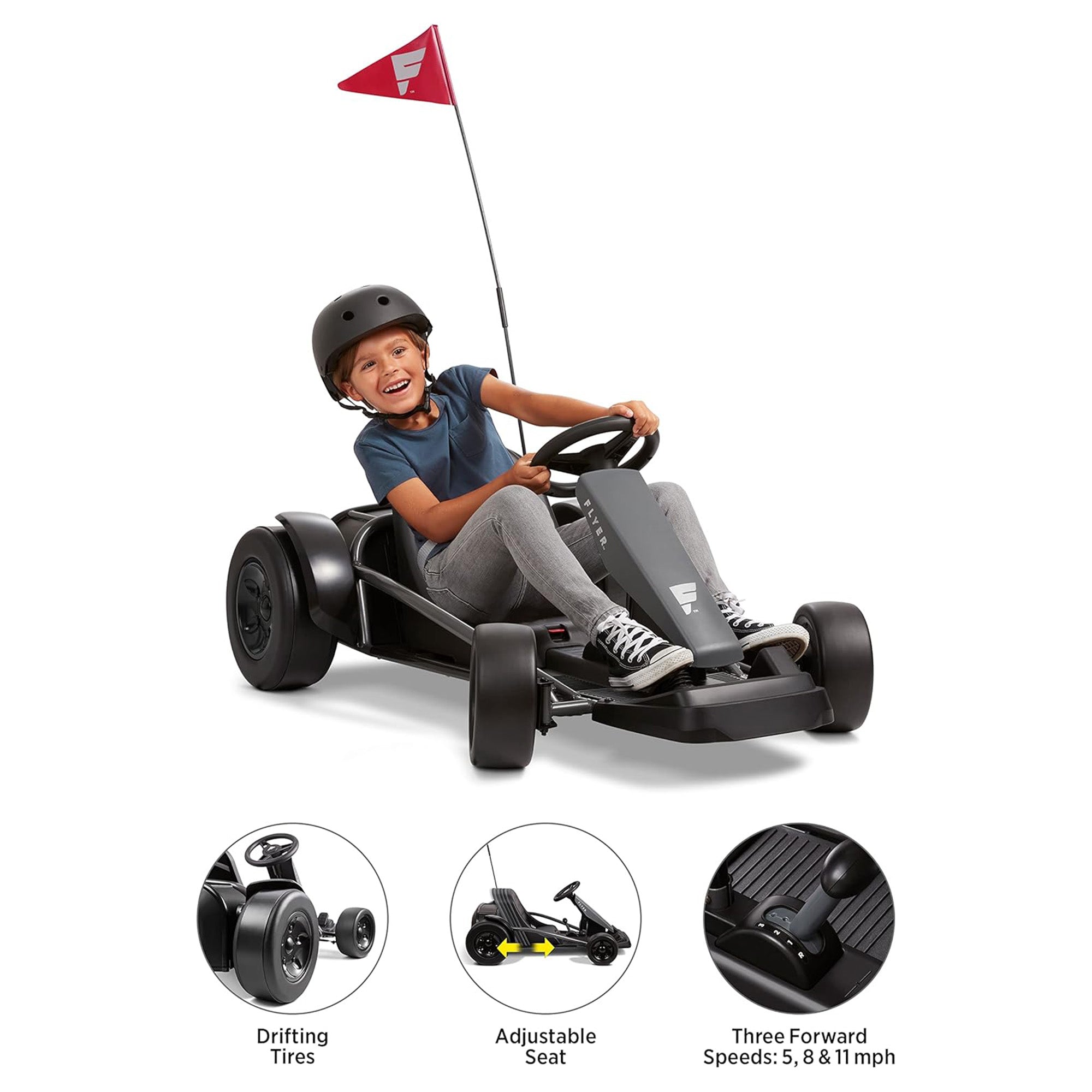 Radio Flyer 36V Battery-Powered Kids Electric Go-Kart, Grey - Smart-nests