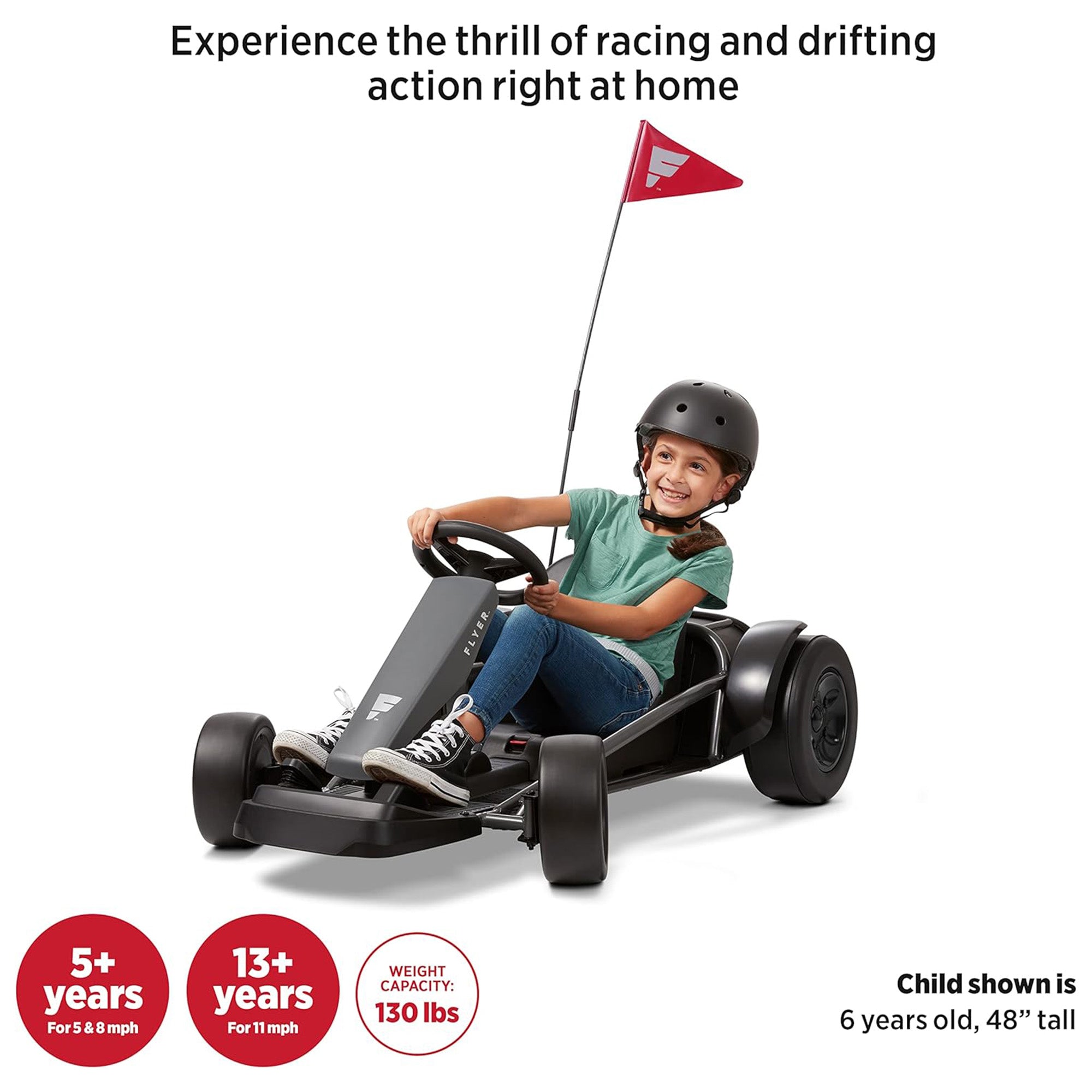 Radio Flyer 36V Battery-Powered Kids Electric Go-Kart, Grey - Smart-nests