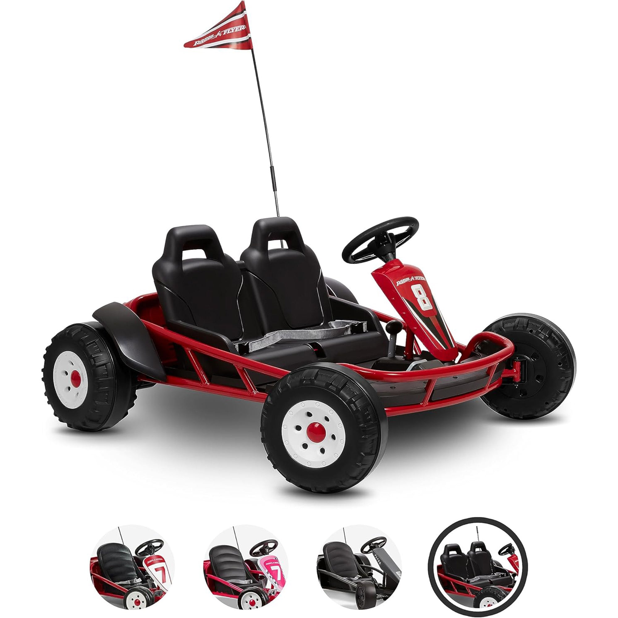 Radio Flyer Ultimate 24 Volt Electric Go-Kart for Kids Ages 3-8, 2-Seater, Red - Smart-nests