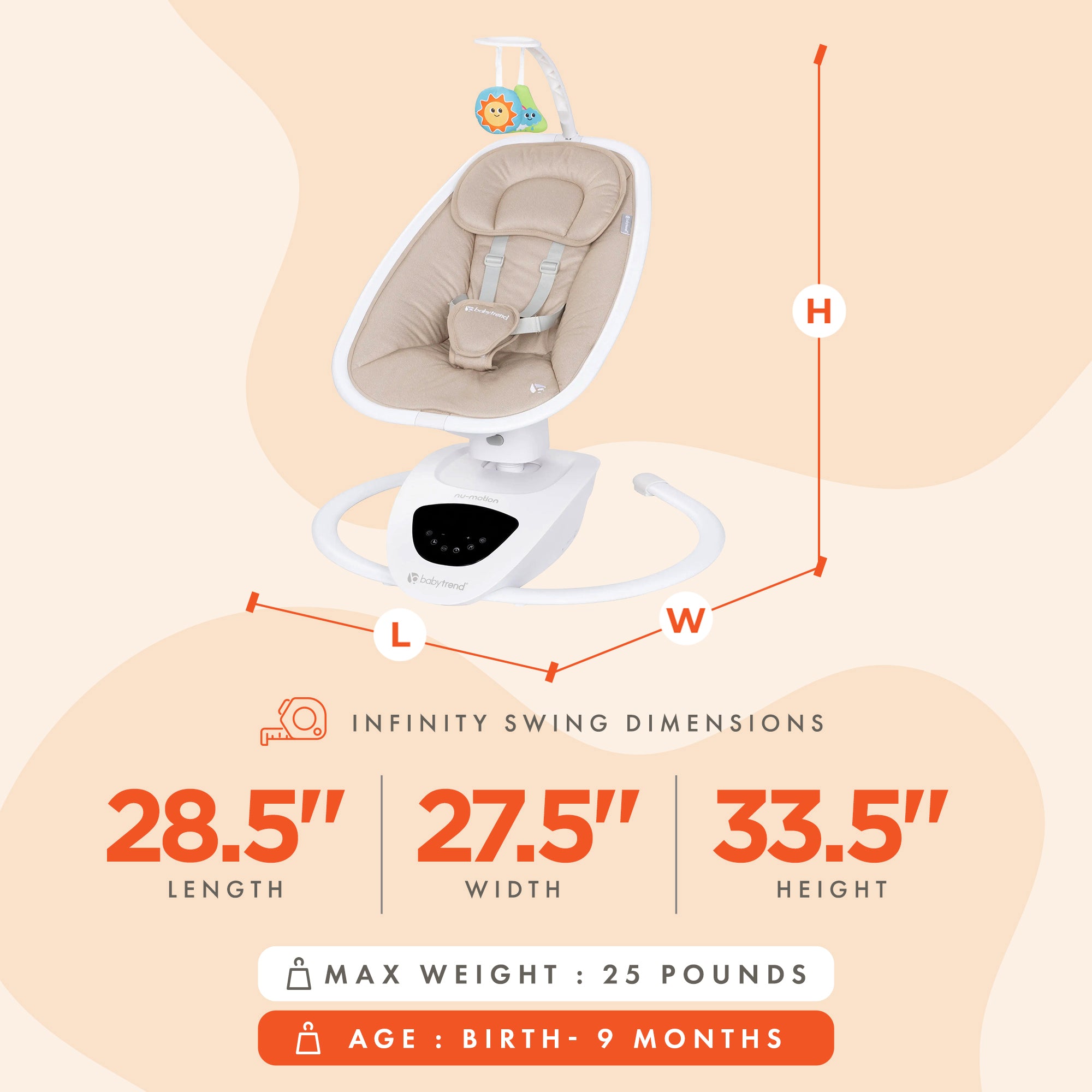 Baby Trend NuMotion Infinity Swing, 5-Motion Newborn to Infant Rocker, Dash Tan - Smart-nests