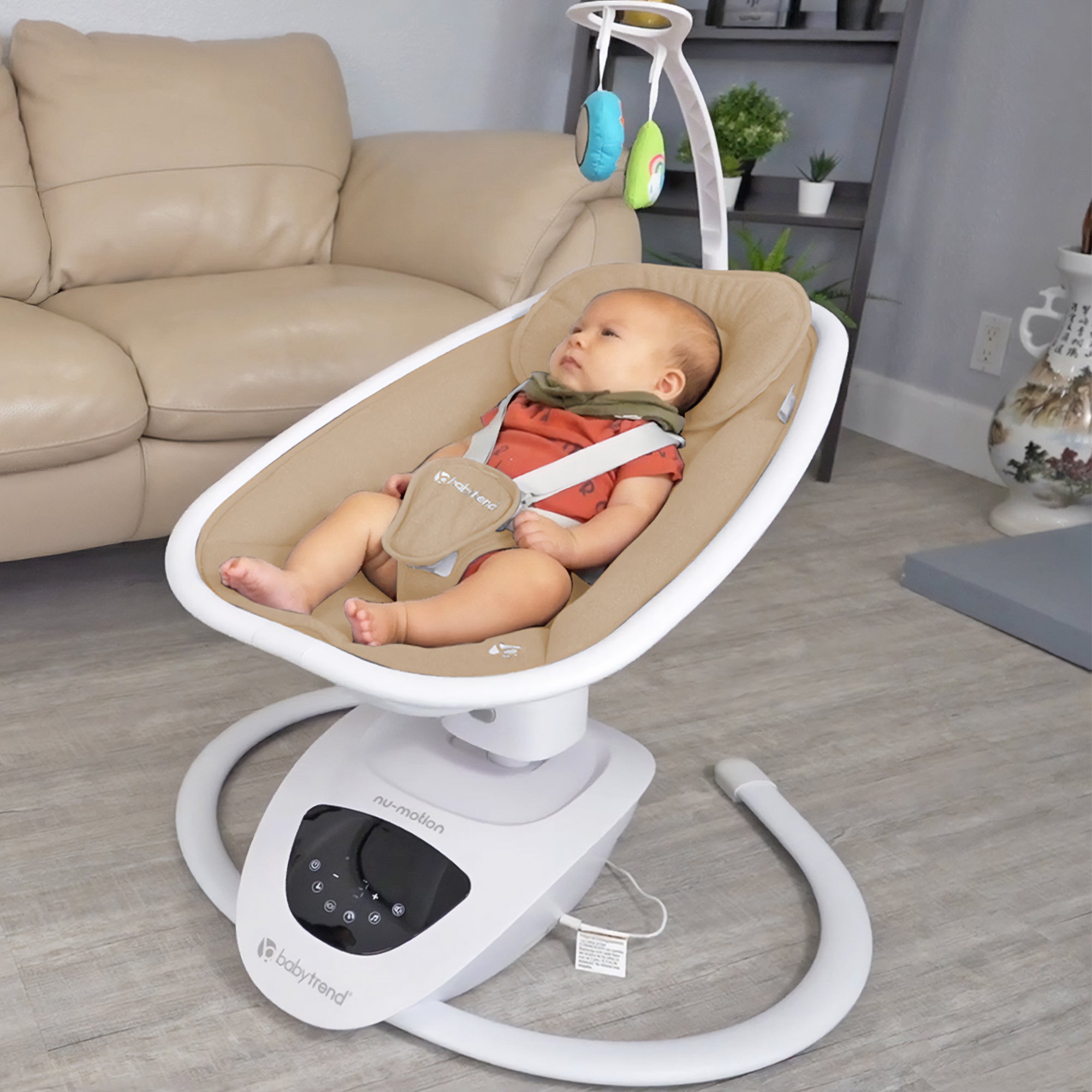 Baby Trend NuMotion Infinity Swing, 5-Motion Newborn to Infant Rocker, Dash Tan - Smart-nests