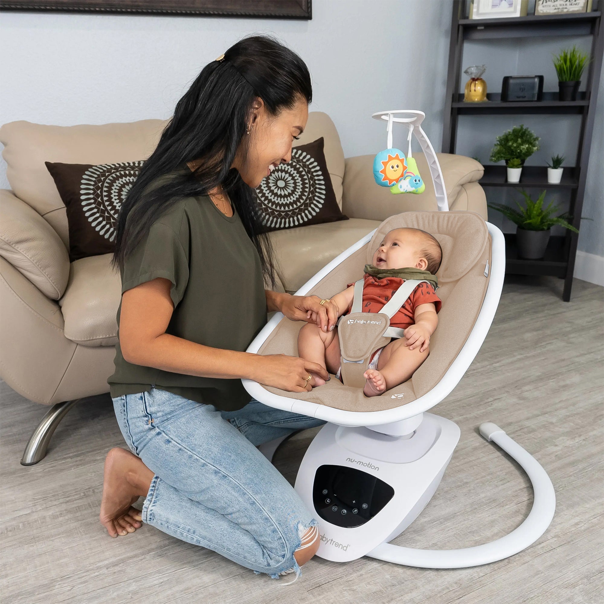 Baby Trend NuMotion Infinity Swing, 5-Motion Newborn to Infant Rocker, Dash Tan - Smart-nests