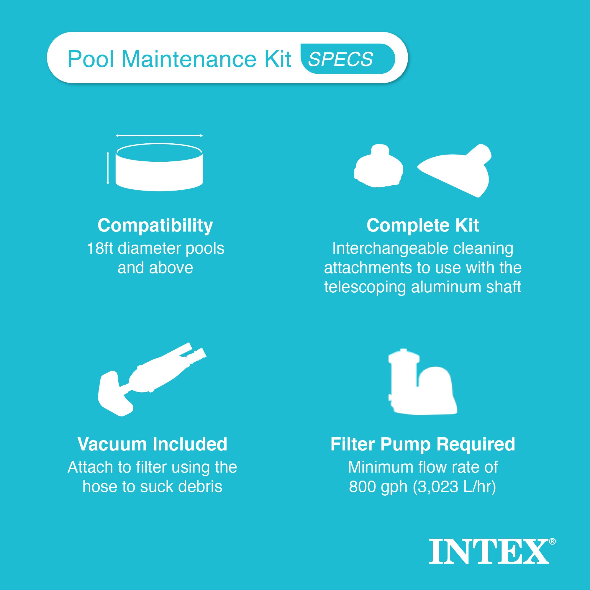 Intex Deluxe Pool Maintenance Kit w/ Vacuum for 800 GPH 28003E (Open Box) - Smart-nests