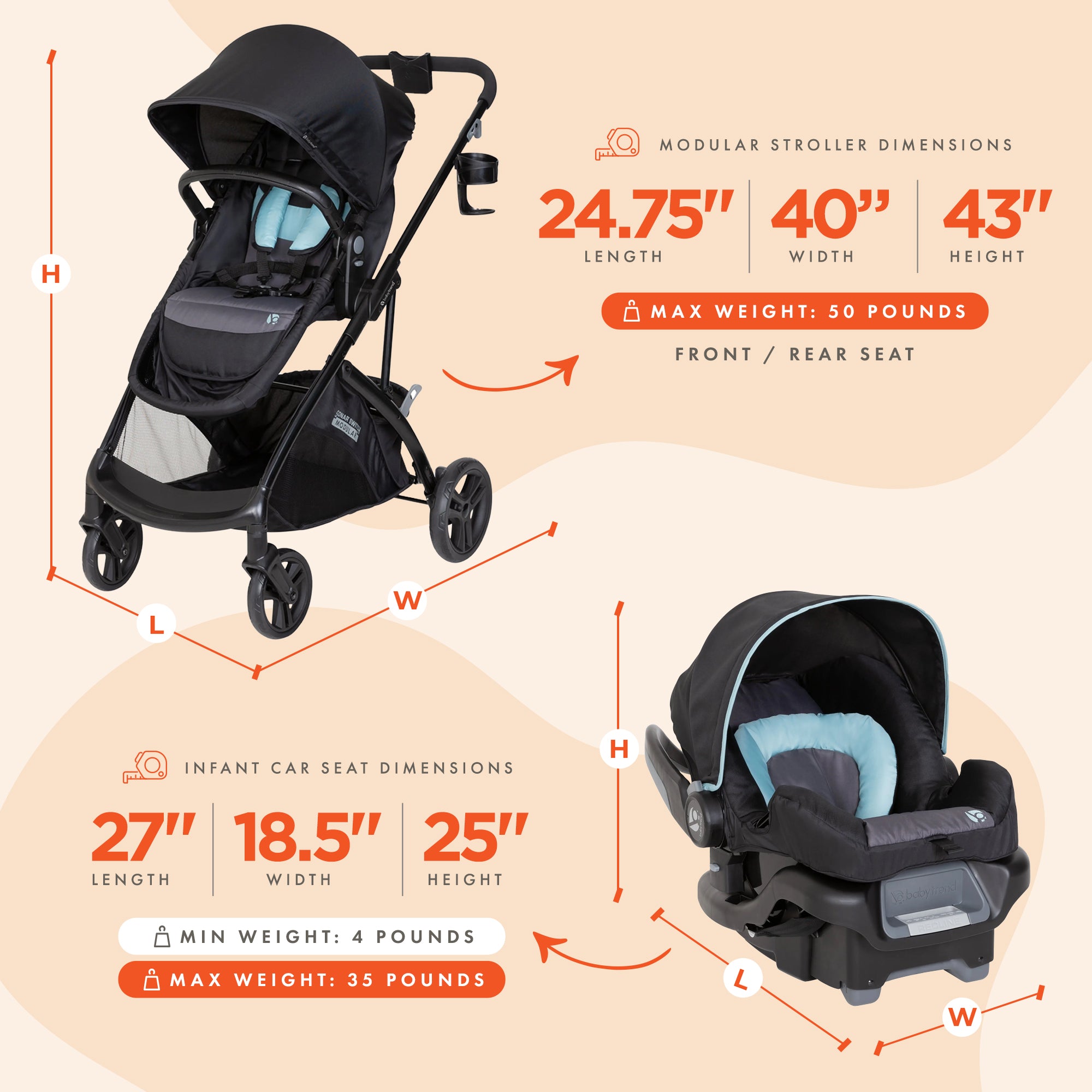 Baby Trend Modular Stroller Sonar Switch with Ally Infant Car Seat, Desert Blue - Smart-nests