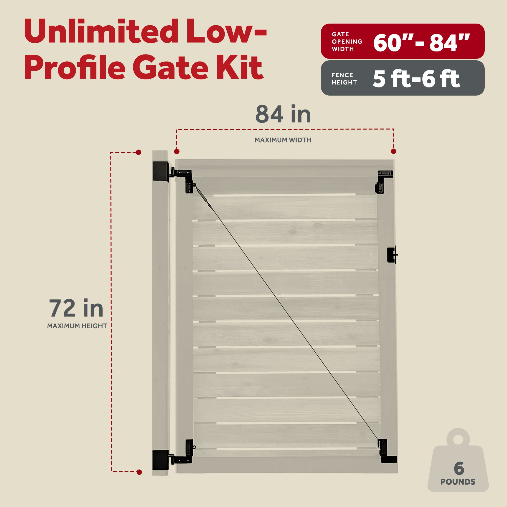 Adjust-A-Gate Unlimited Frameless Anti-Sag Gate Kit, Fits Openings Up to 72"x84" - Smart-nests