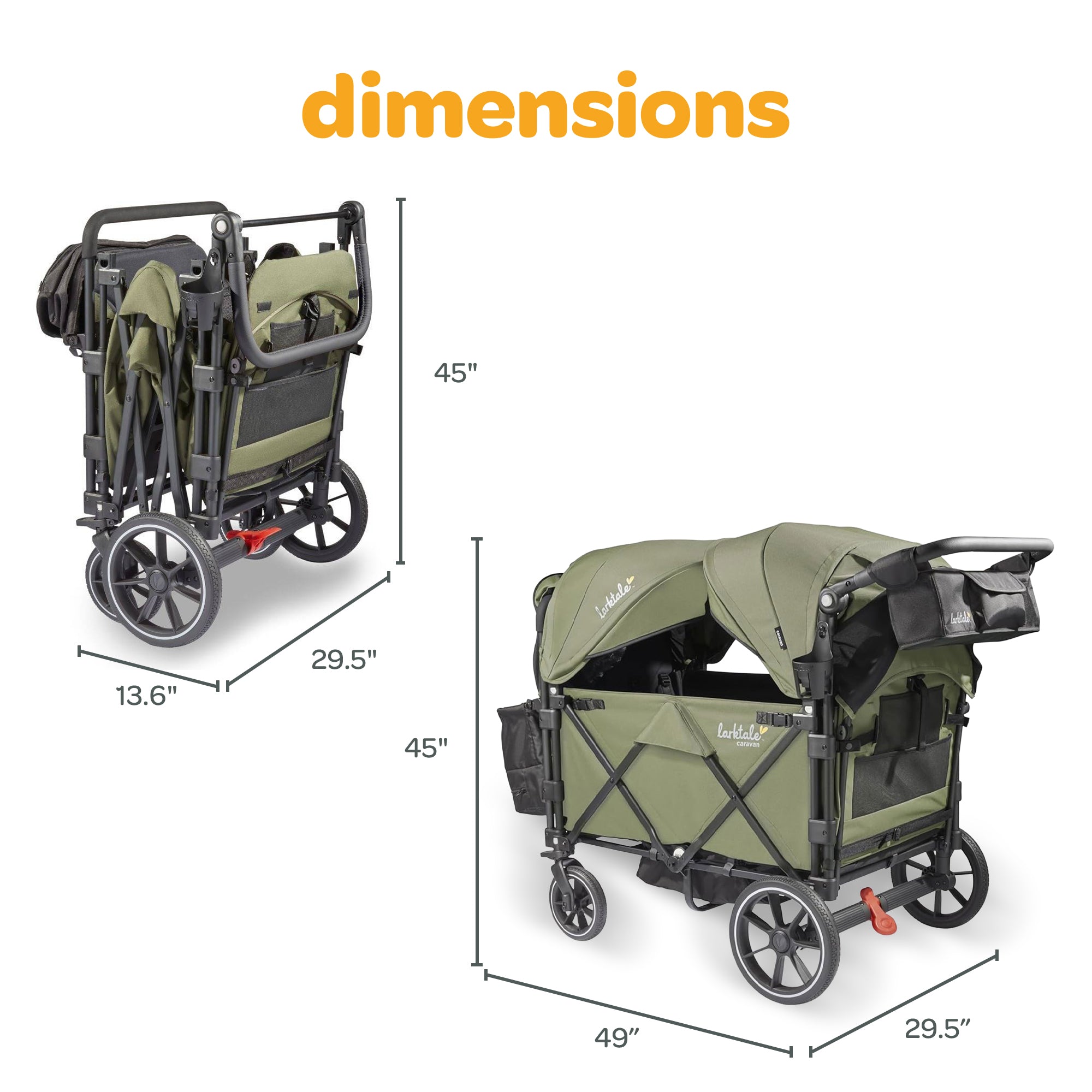 Larktale Caravan Quad Stroller, 4-Seater Wagon, 214 lb Capacity, Chelsea Green - Smart-nests