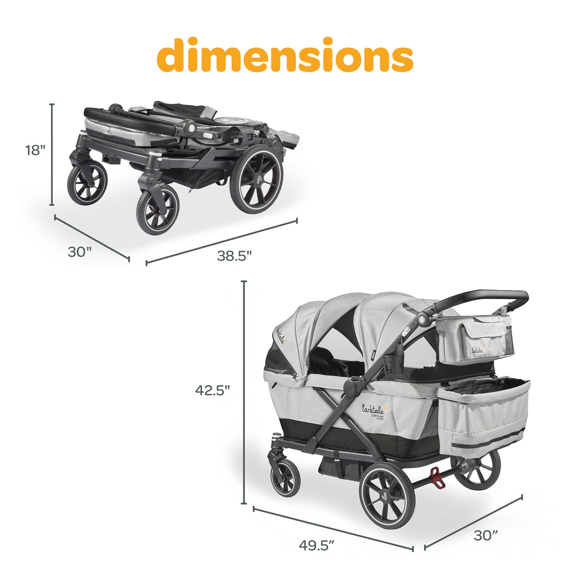 Larktale Caravan Coupe Quad Compact Stroller Reclining 4-Seat Wagon, Gray/Black - Smart-nests