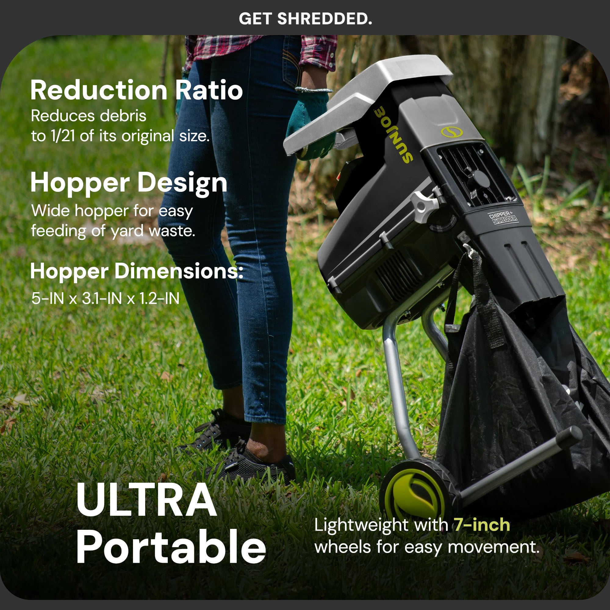 Sun Joe Silent Wood Chipper Shredder, 15 Amp Machine with 1.7" Diameter, CJ603E - Smart-nests