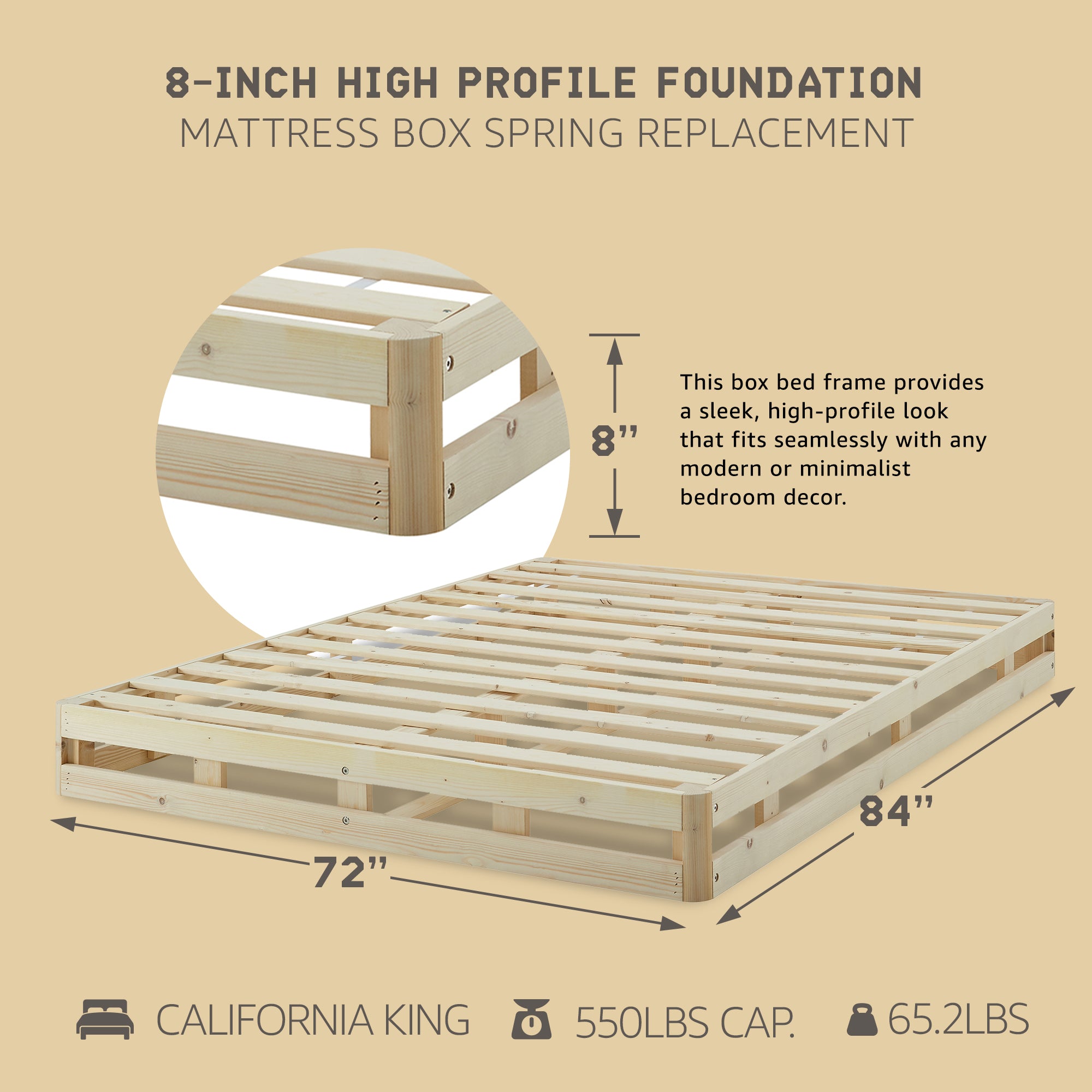 Hercules 8 in. High Profile Foundation Mattress Box Spring Replacement, Cali King - Smart-nests
