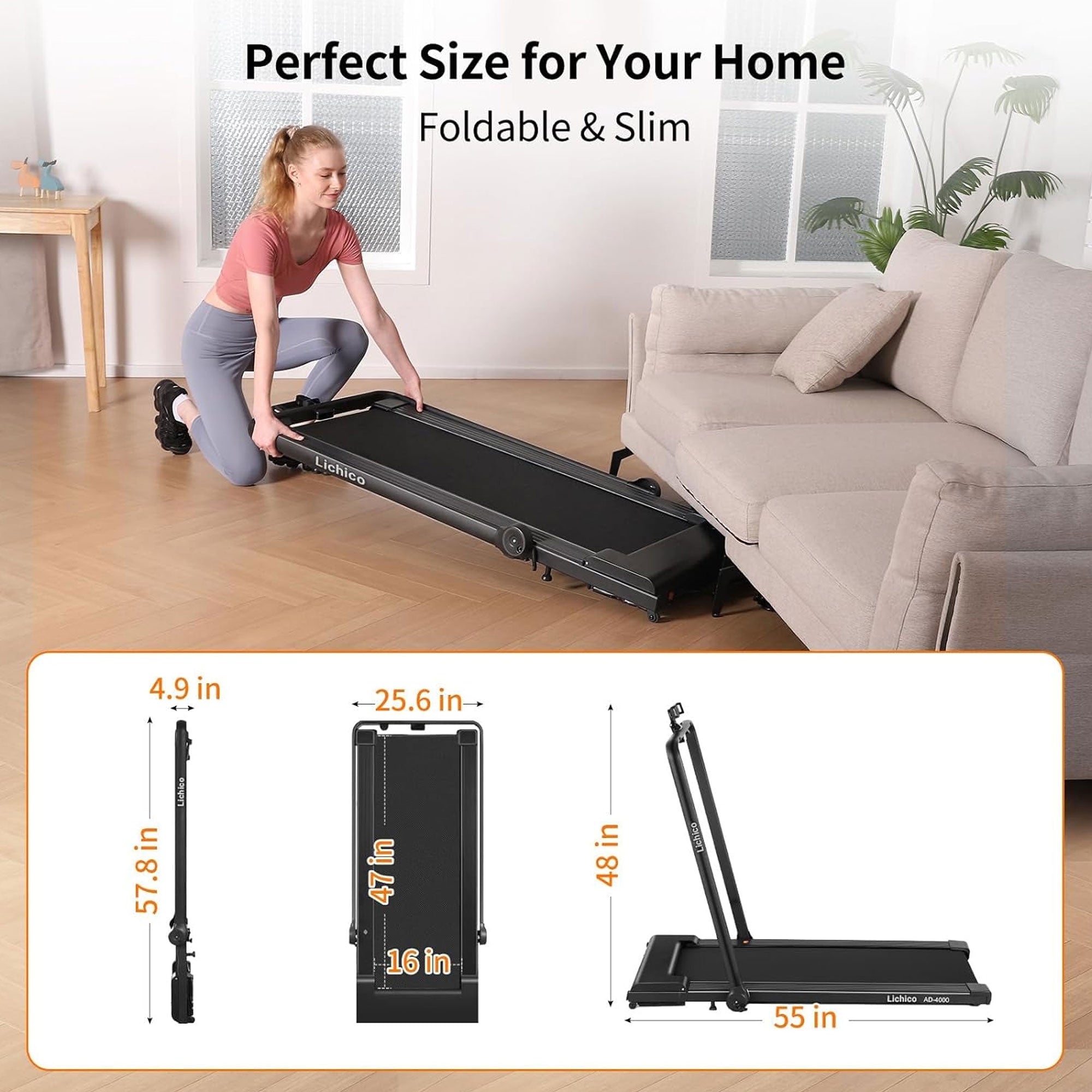 Lichico Walking Pad Under Desk Treadmill, Machine w/Remote Control (Open Box) - Smart-nests