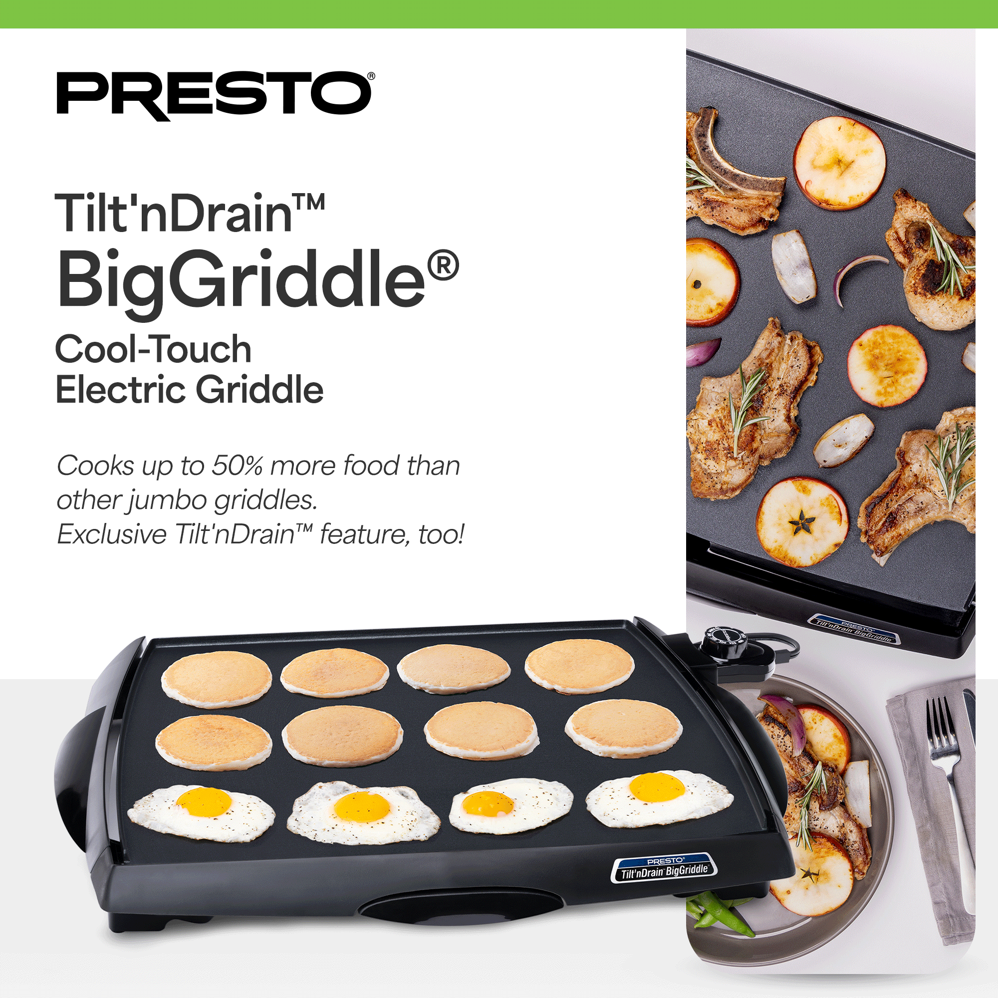 Presto Tilt 'n Drain Electric BigGriddle with Nonstick Ceramic Cooking Surface - Smart-nests