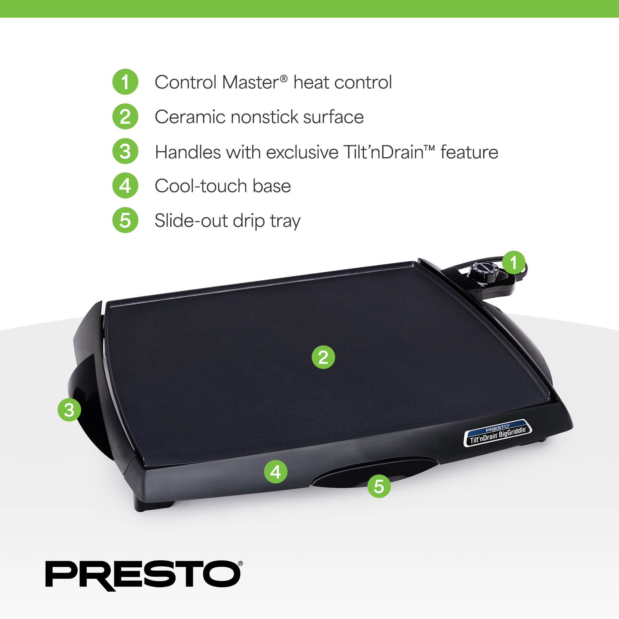 Presto Tilt 'n Drain Electric BigGriddle with Nonstick Ceramic Cooking Surface - Smart-nests