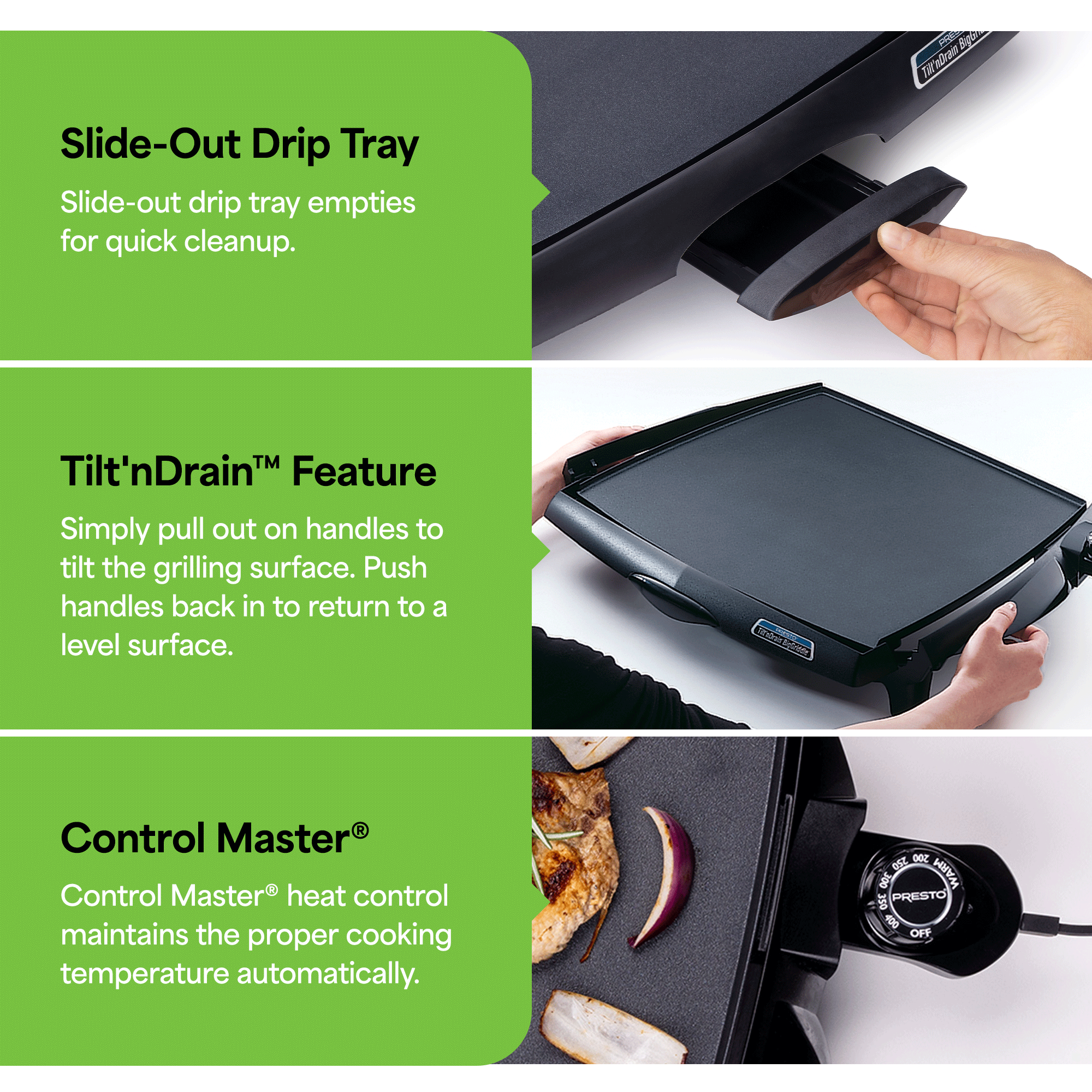 Presto Tilt 'n Drain Electric BigGriddle with Nonstick Ceramic Cooking Surface - Smart-nests