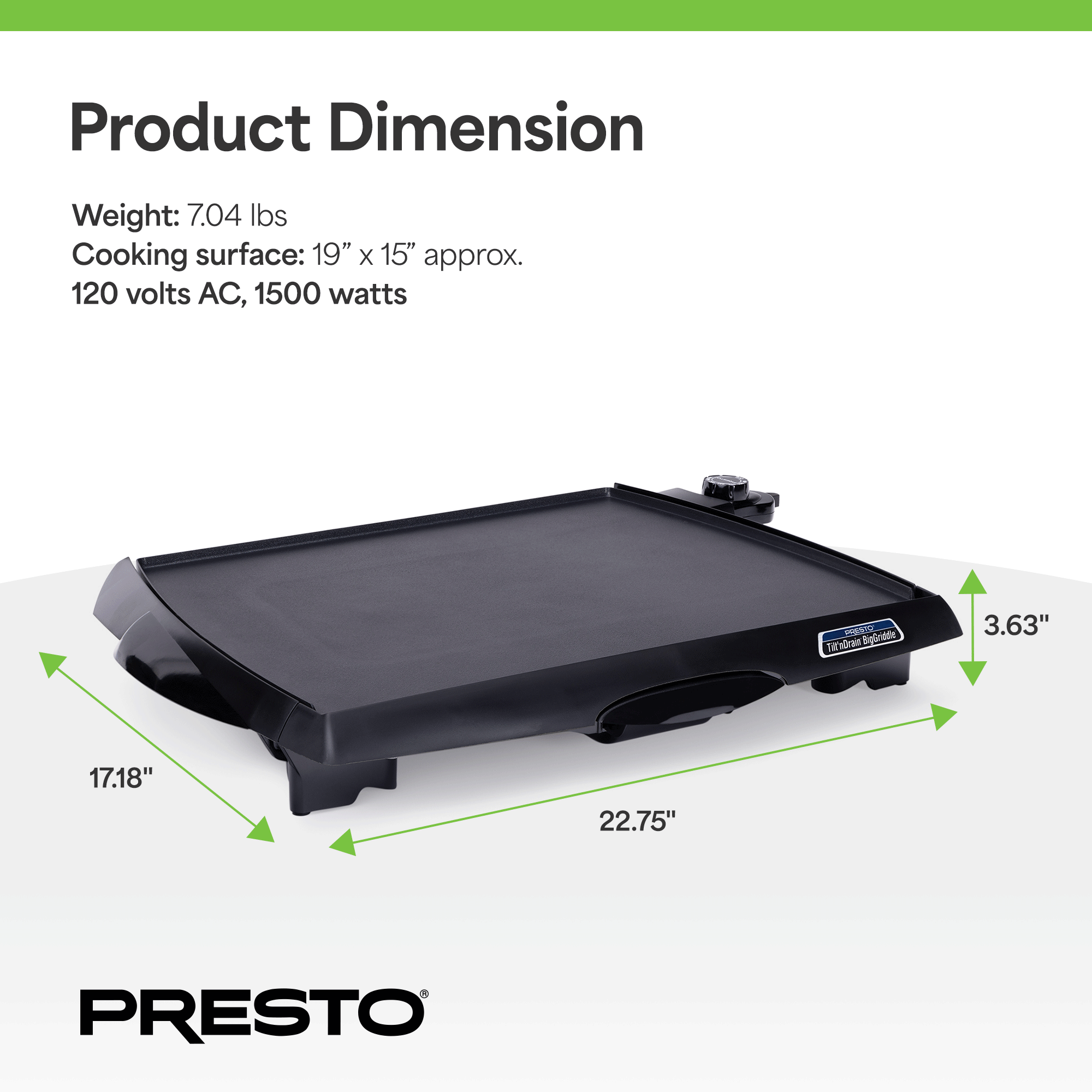 Presto Tilt 'n Drain Electric BigGriddle with Nonstick Ceramic Cooking Surface - Smart-nests