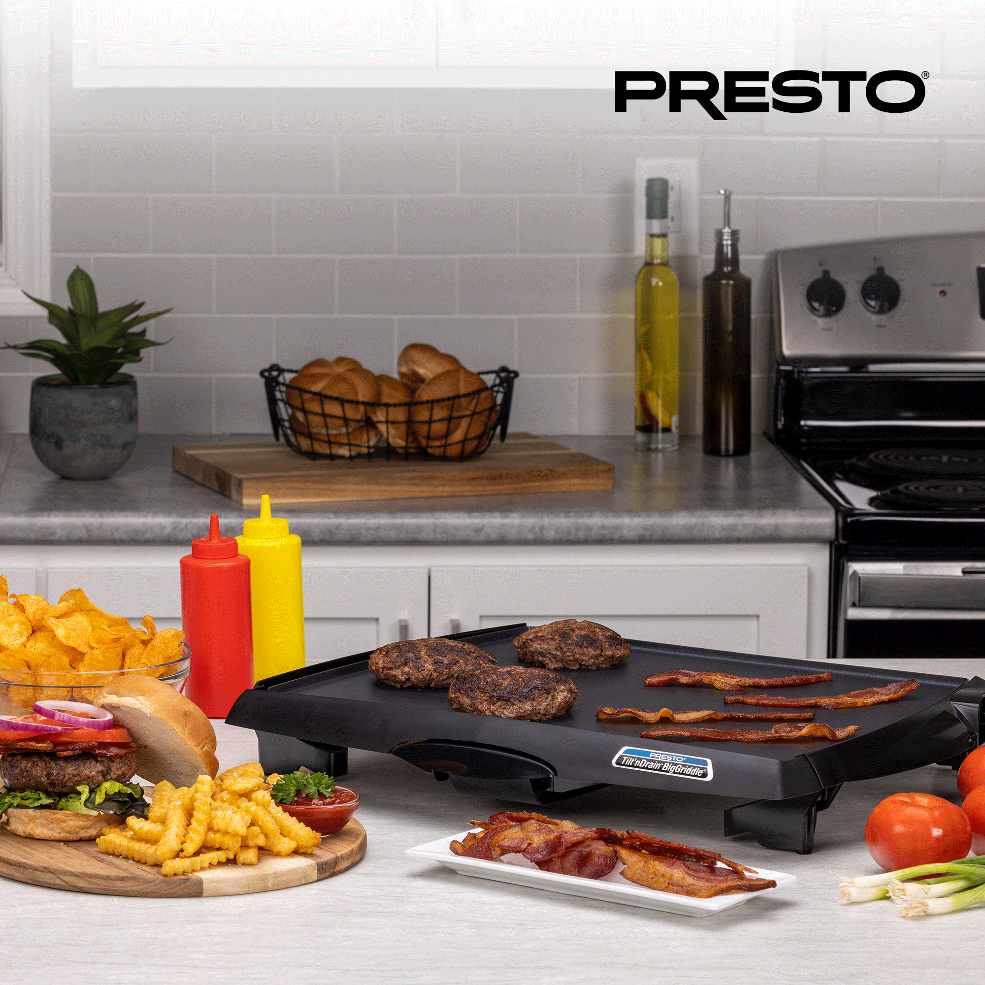 Presto Tilt 'n Drain Electric BigGriddle with Nonstick Ceramic Cooking Surface - Smart-nests
