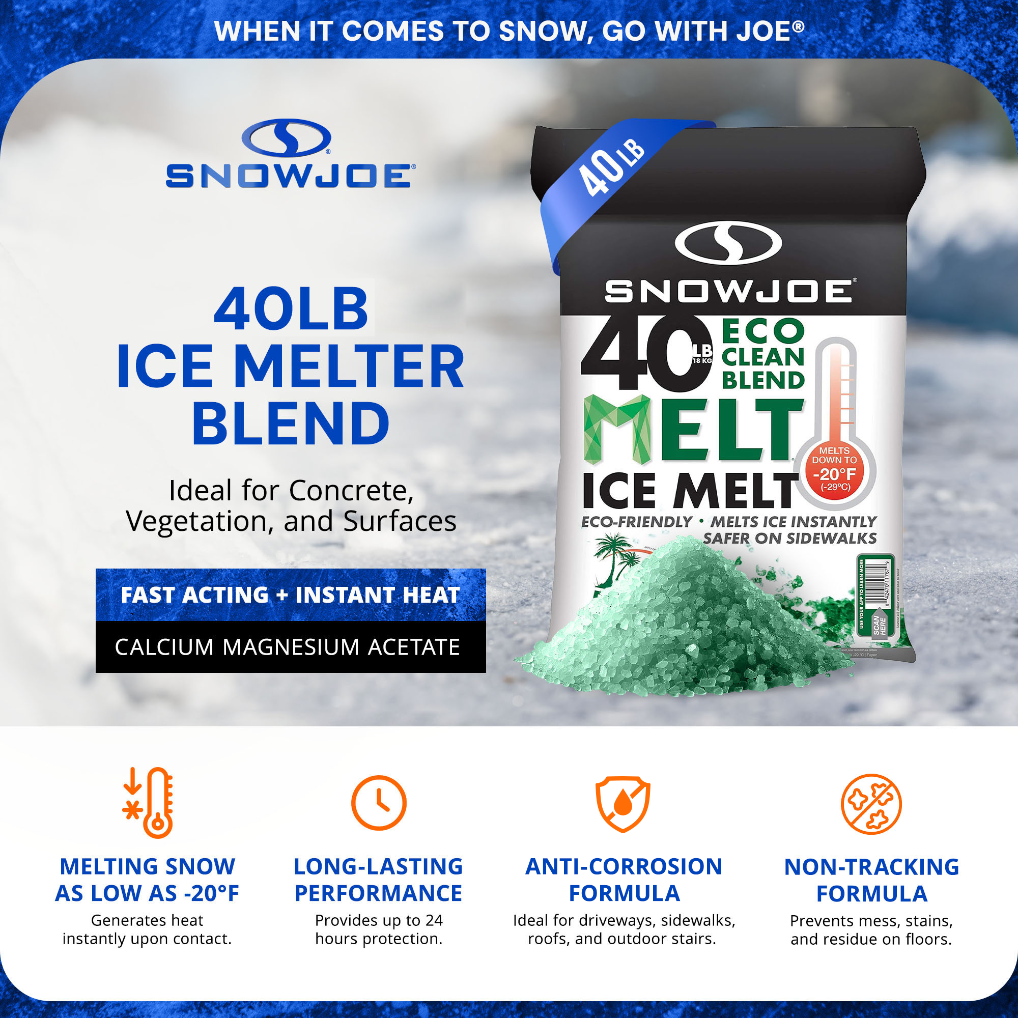 Snow Joe Eco Clean Ice Melter Blend, Safe for Concrete & Plants, 40lb, MELT40ECO - Smart-nests