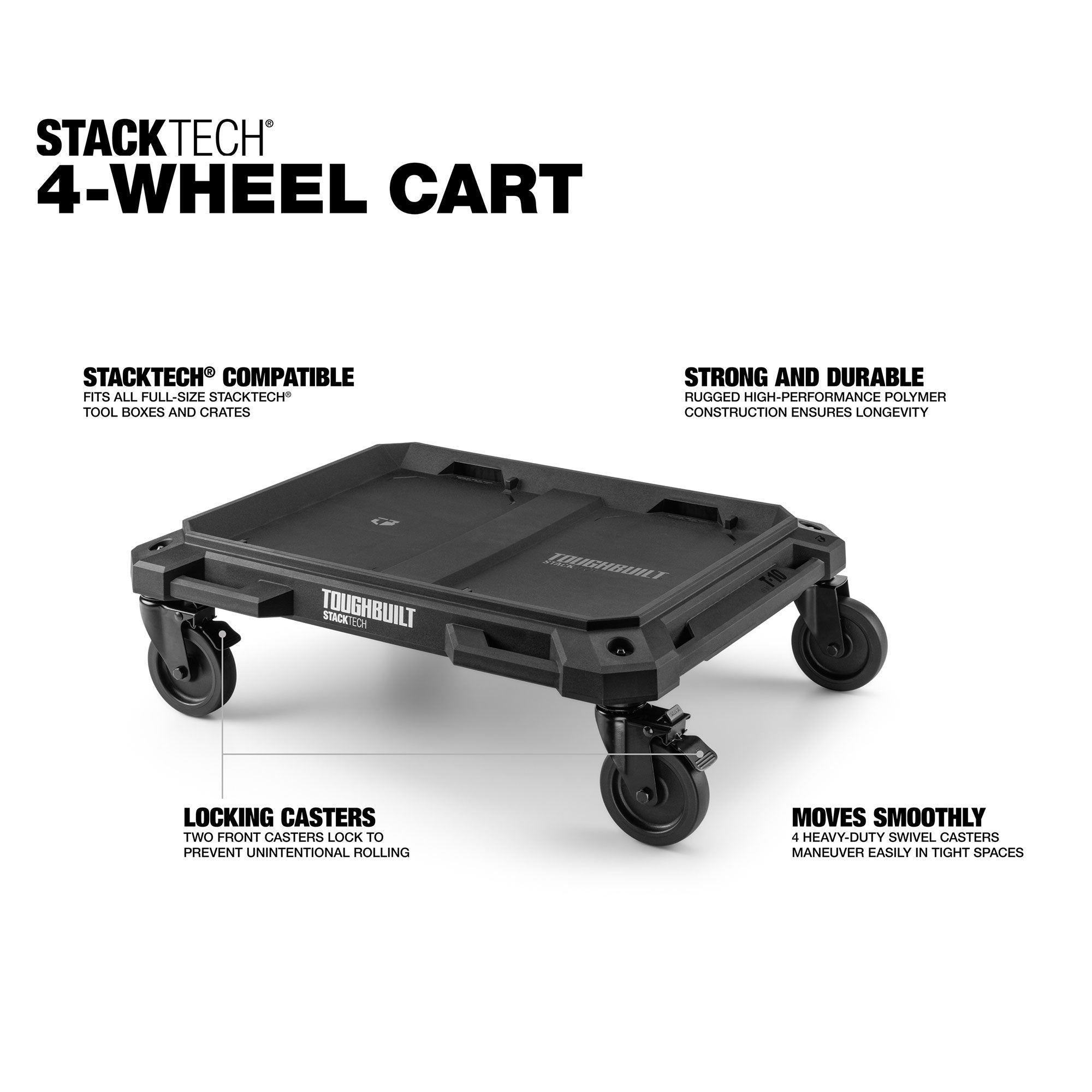 ToughBuilt 4-Wheel Cart, Rolling Dolly for StackTech Tool Boxes & Organizers - Smart-nests