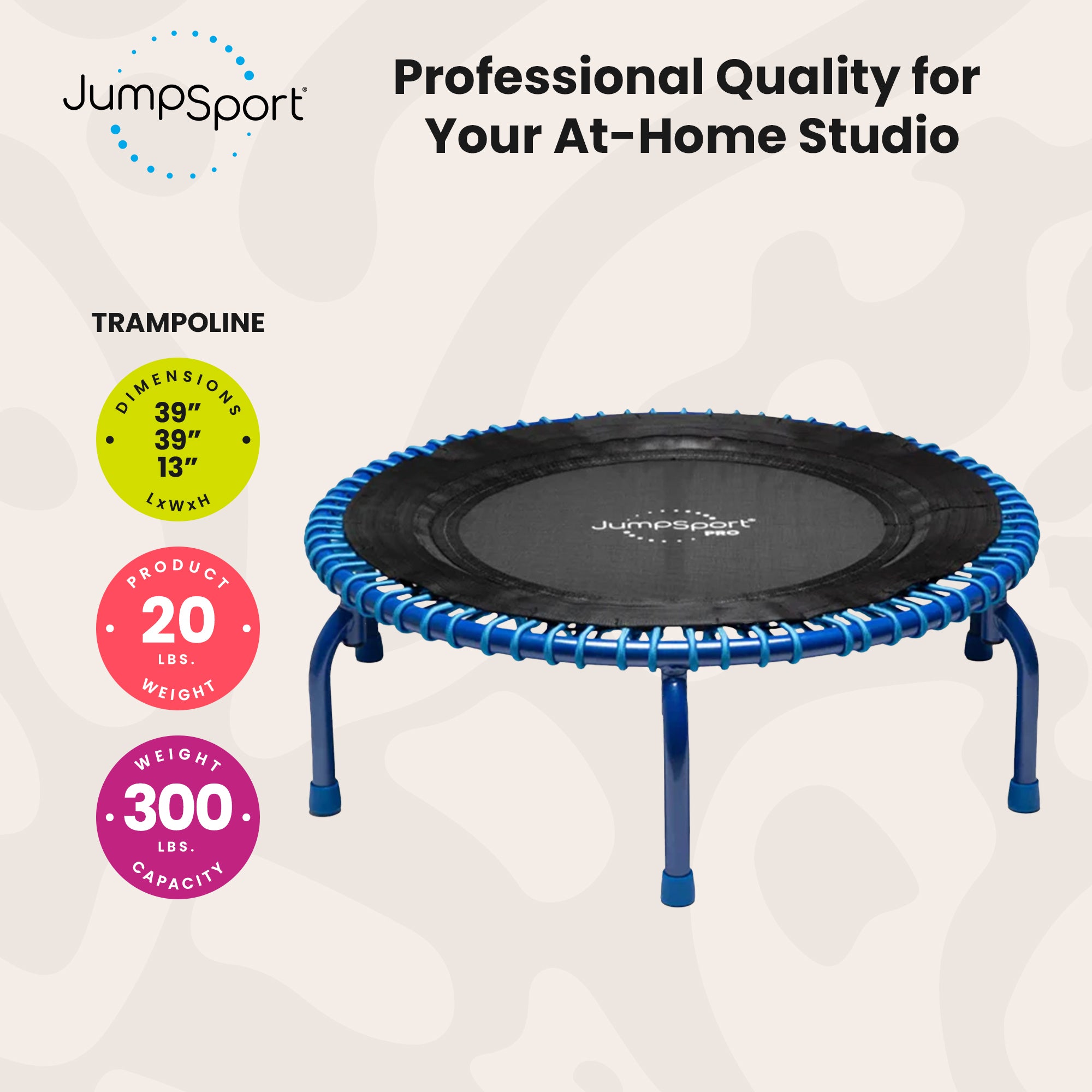 JumpSport 350 PRO Fitness Trampoline, Cardio Workout Equipment, 39 Inch, Blue - Smart-nests