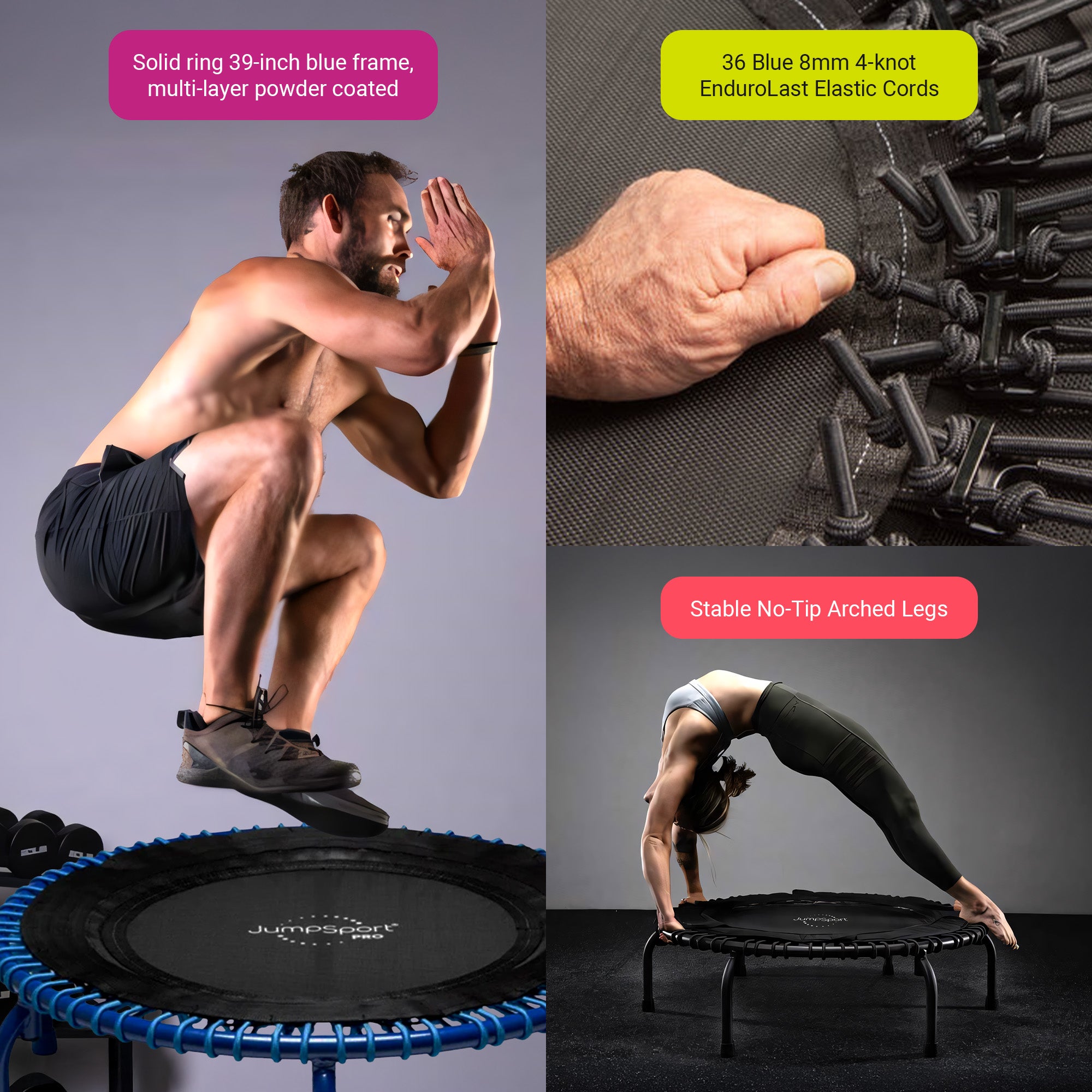 JumpSport 350 PRO Fitness Trampoline, Cardio Workout Equipment, 39 Inch, Blue - Smart-nests