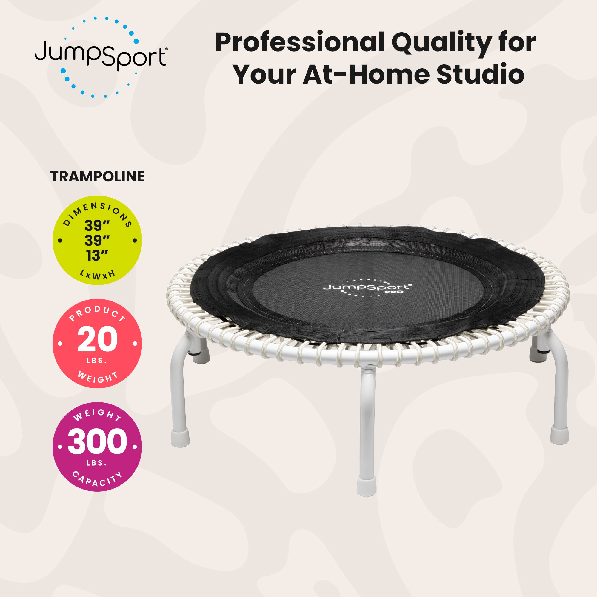 JumpSport 350 PRO Fitness Trampoline, Cardio Workout Equipment, 39 Inch, Elevate - Smart-nests