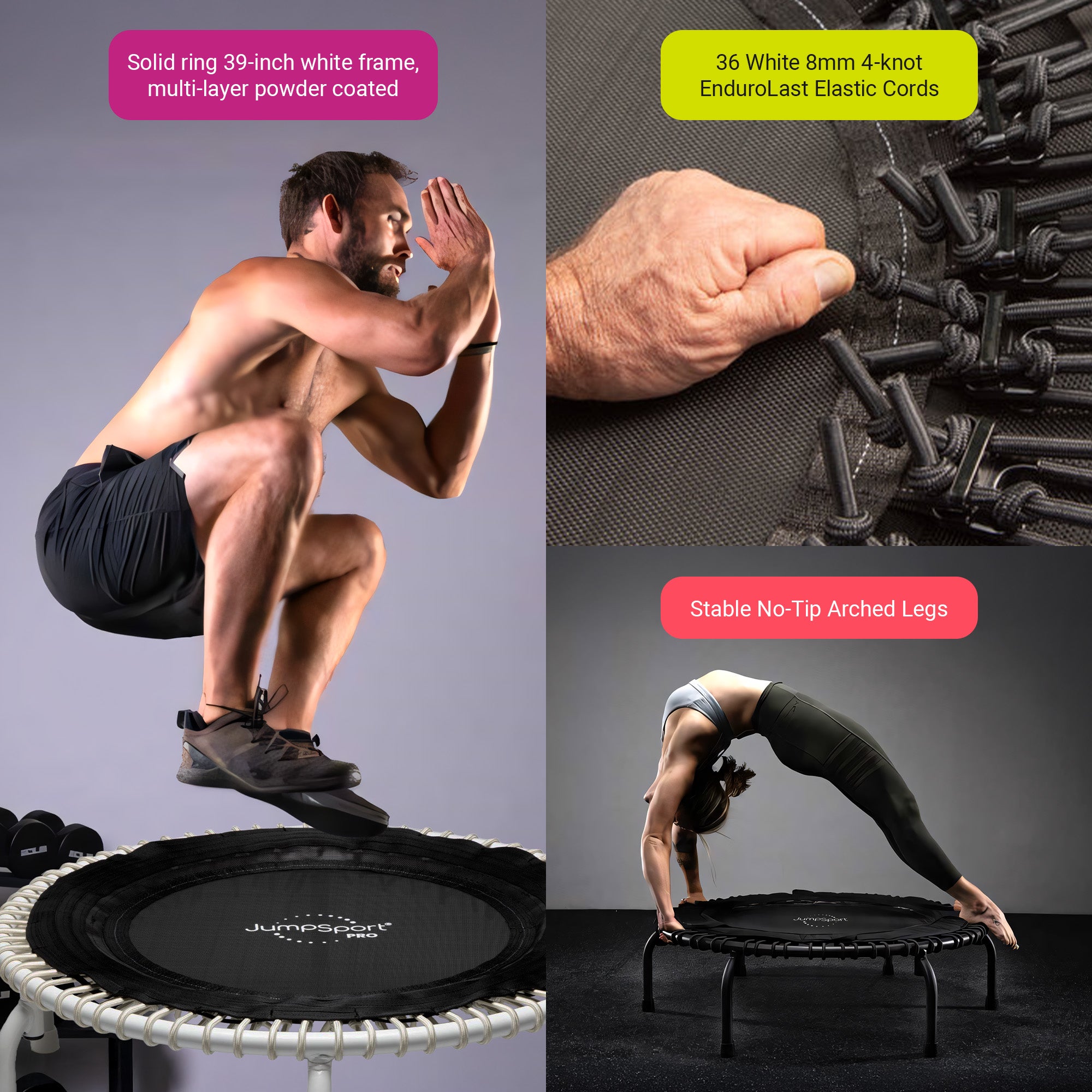 JumpSport 350 PRO Fitness Trampoline, Cardio Workout Equipment, 39 Inch, Elevate - Smart-nests