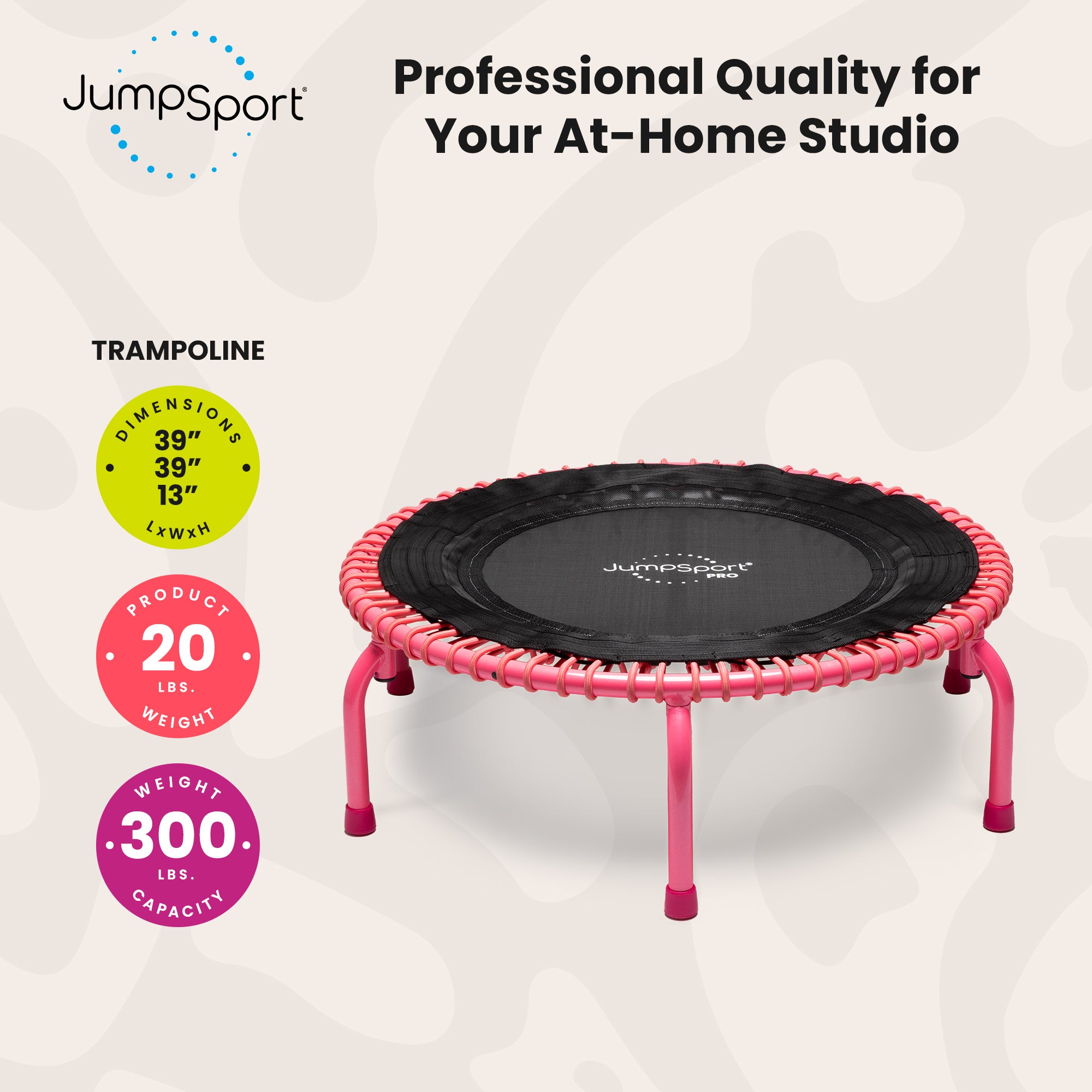 JumpSport 350 PRO Fitness Trampoline, Cardio Workout Equipment, 39 Inch, Blossom