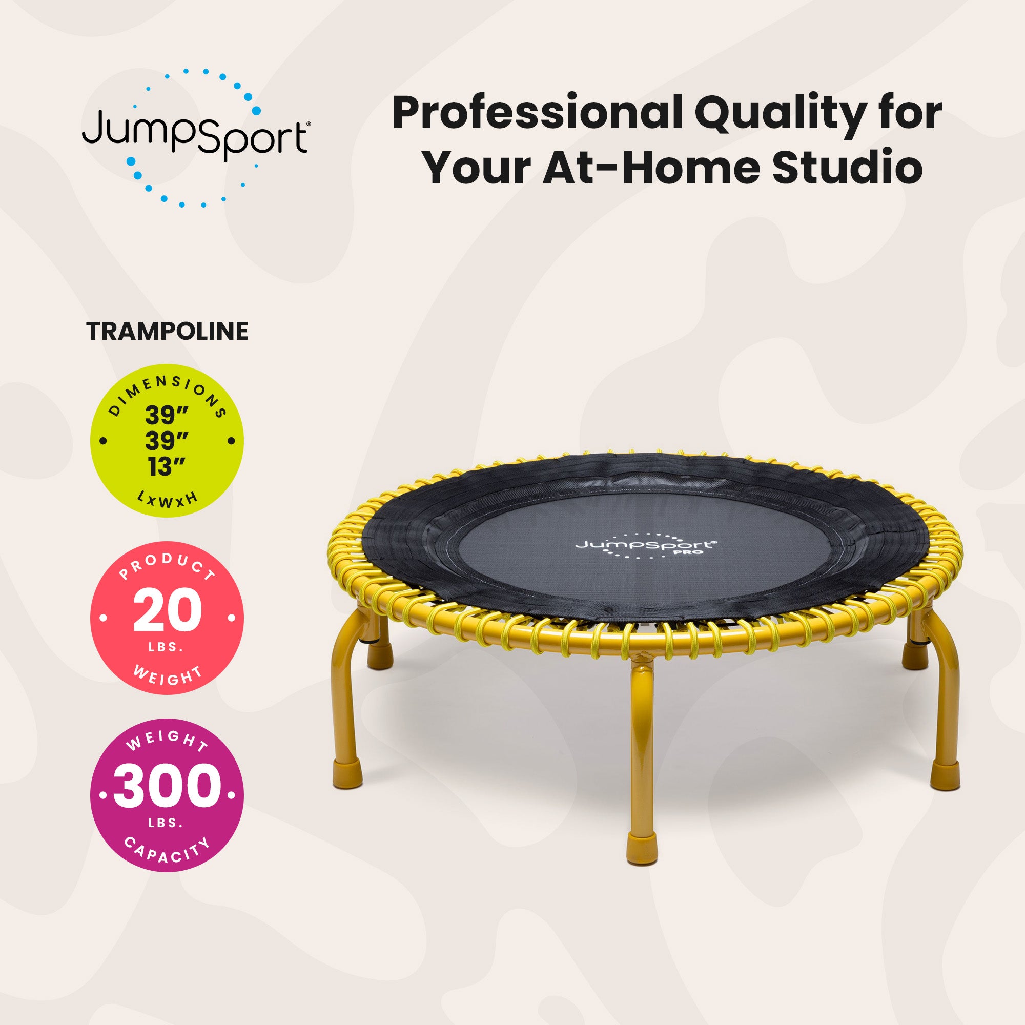 JumpSport 350 PRO Fitness Trampoline, Cardio Workout Equipment, 39 Inch, Radiate - Smart-nests