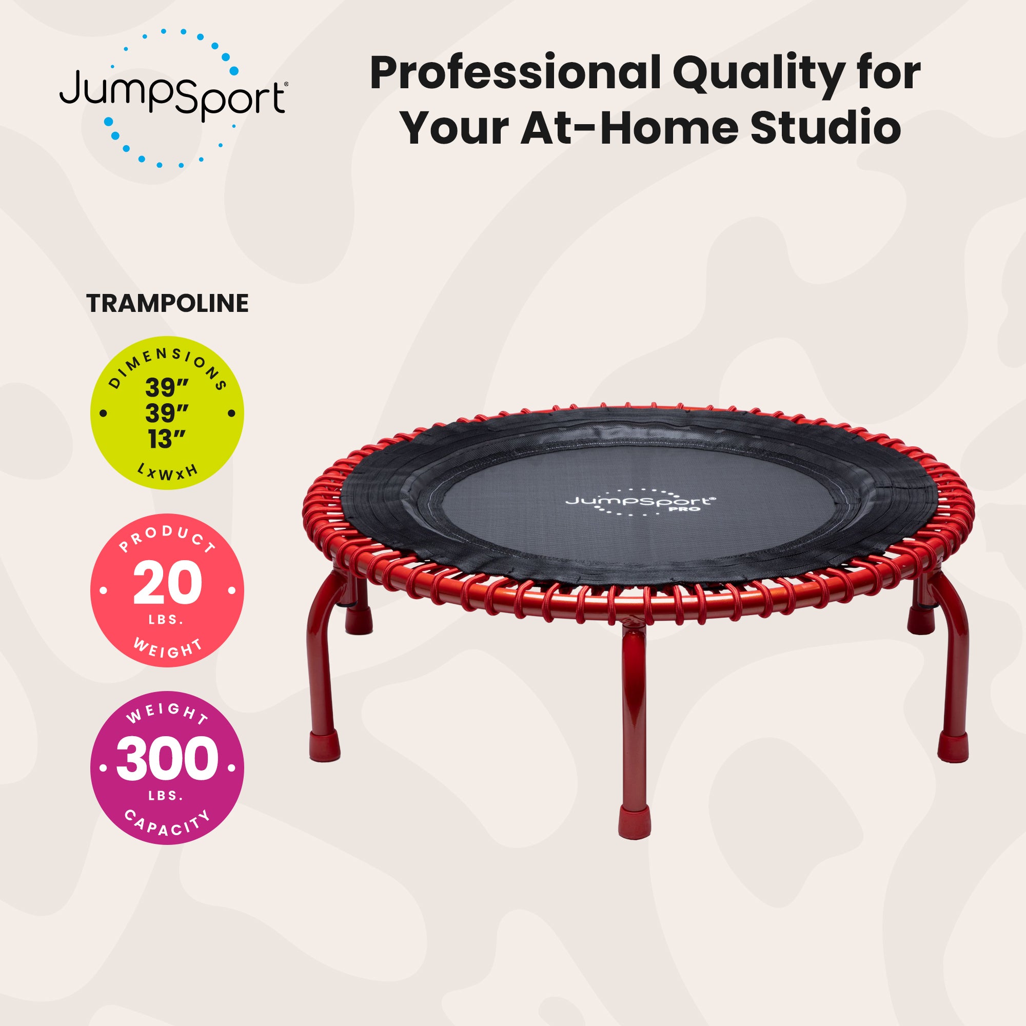 JumpSport 350 PRO Fitness Trampoline, Cardio Workout Equipment, 39 Inch, Ignite - Smart-nests