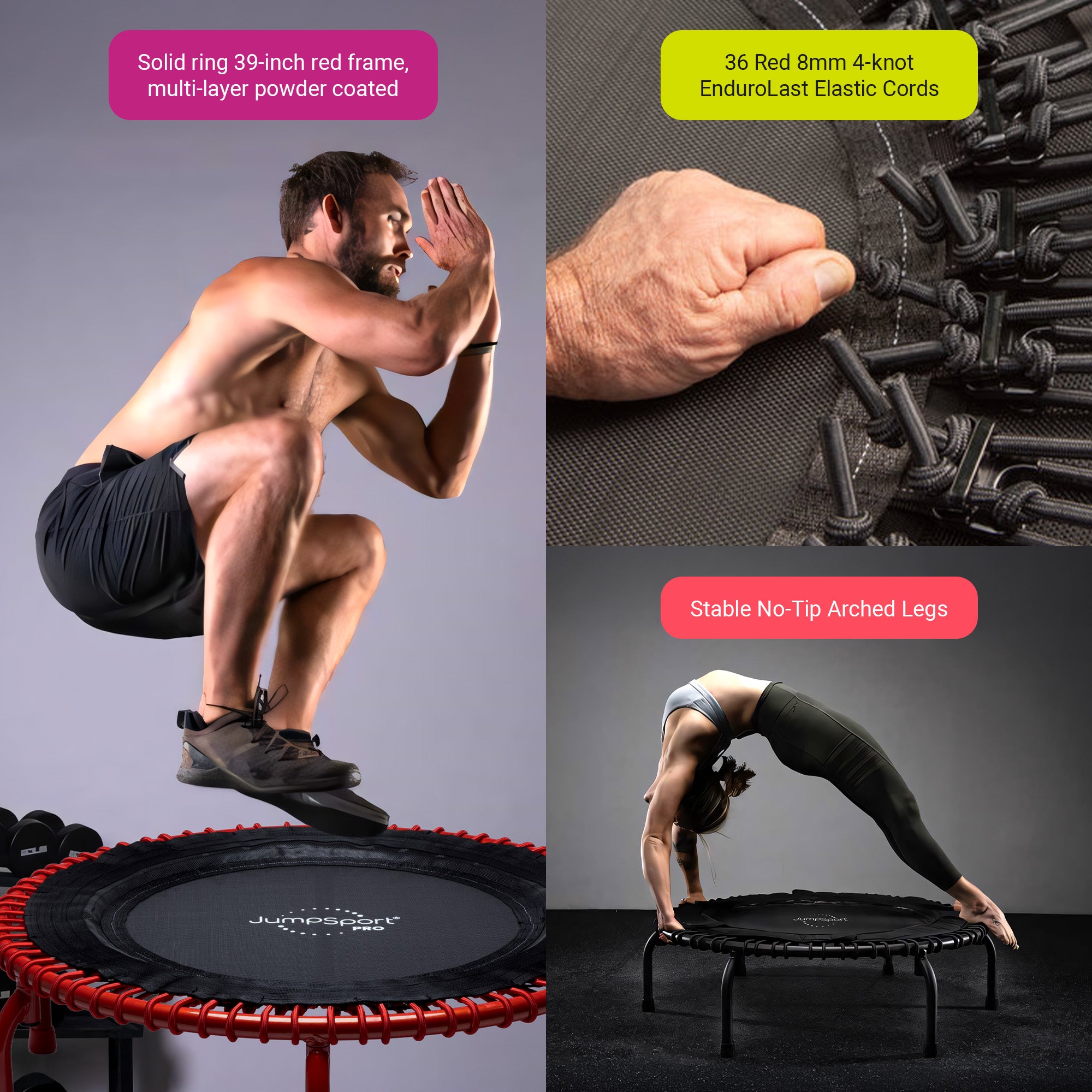 JumpSport 350 PRO Fitness Trampoline, Cardio Workout Equipment, 39 Inch, Ignite - Smart-nests