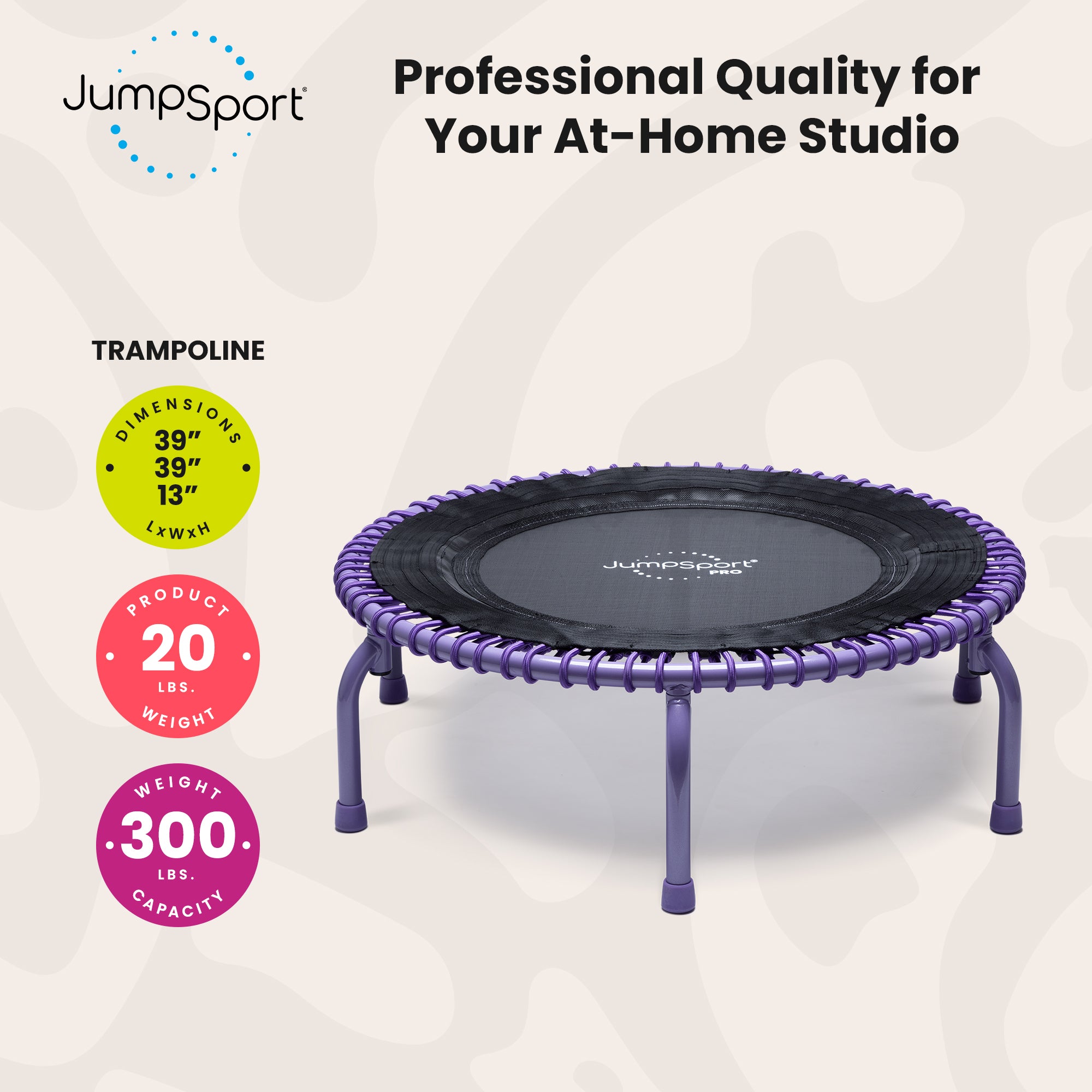 JumpSport 350 PRO Fitness Trampoline, Cardio Workout Equipment, 39 Inch, Inspire - Smart-nests