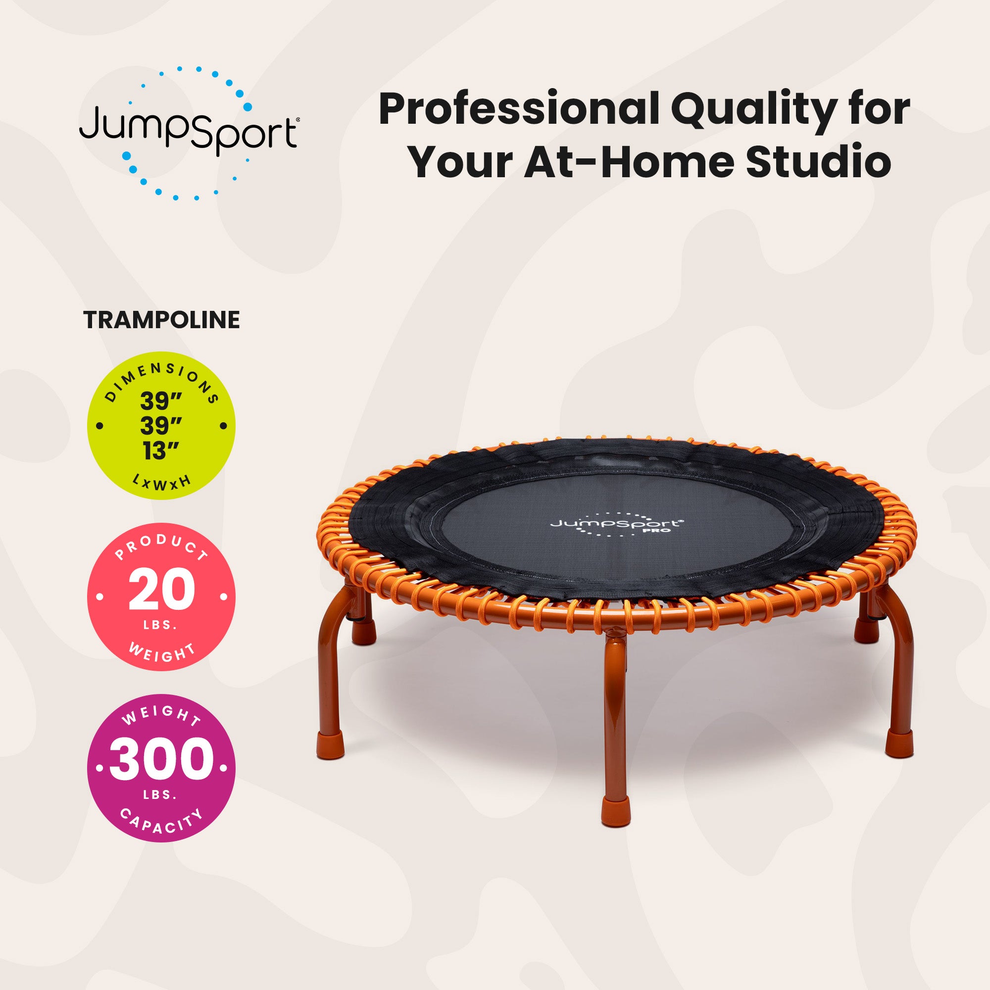 JumpSport 350 PRO Fitness Trampoline, Cardio Workout Equipment, 39 Inch, Energize - Smart-nests