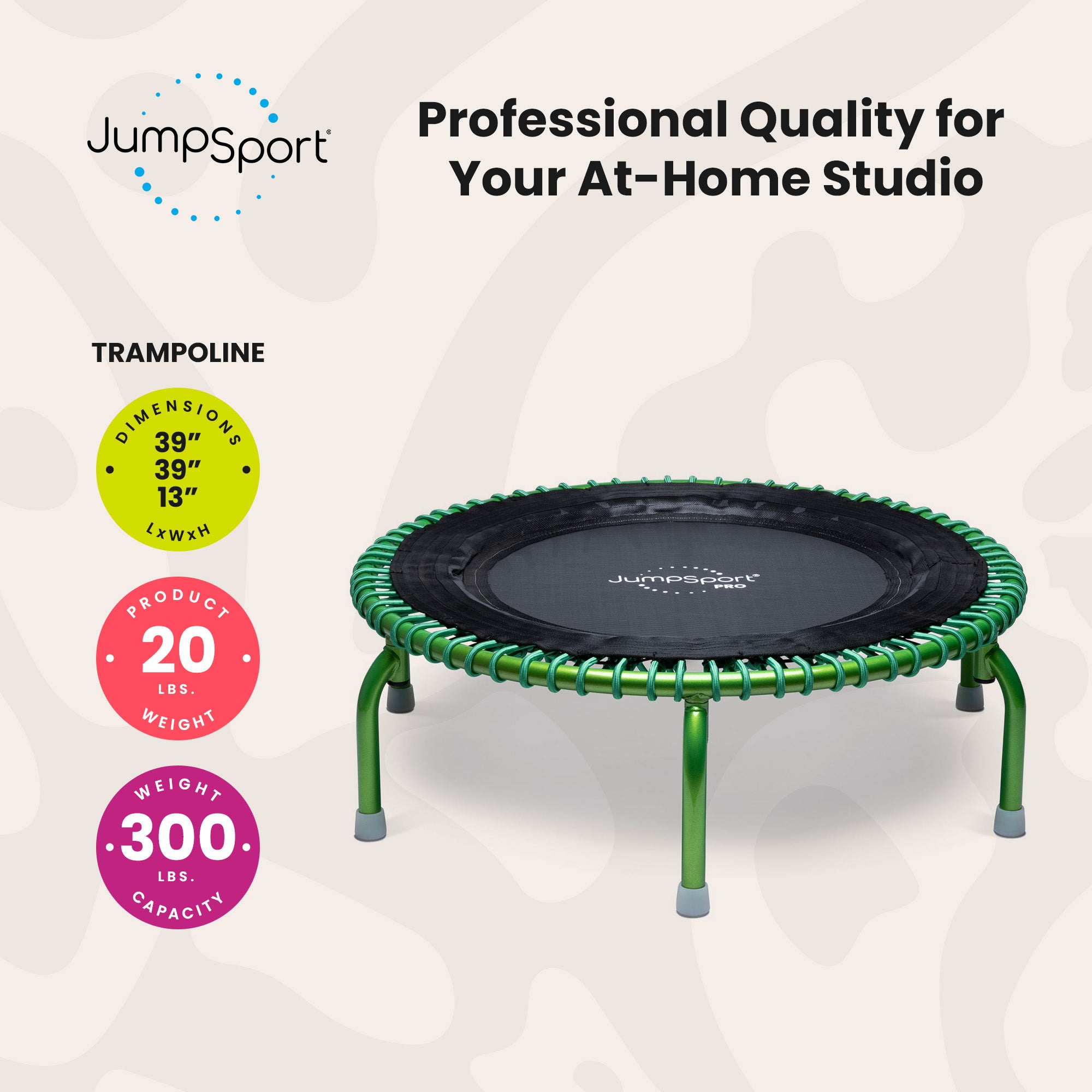 JumpSport 350 PRO Fitness Trampoline, Cardio Workout Equipment, 39 Inch, Thrive - Smart-nests