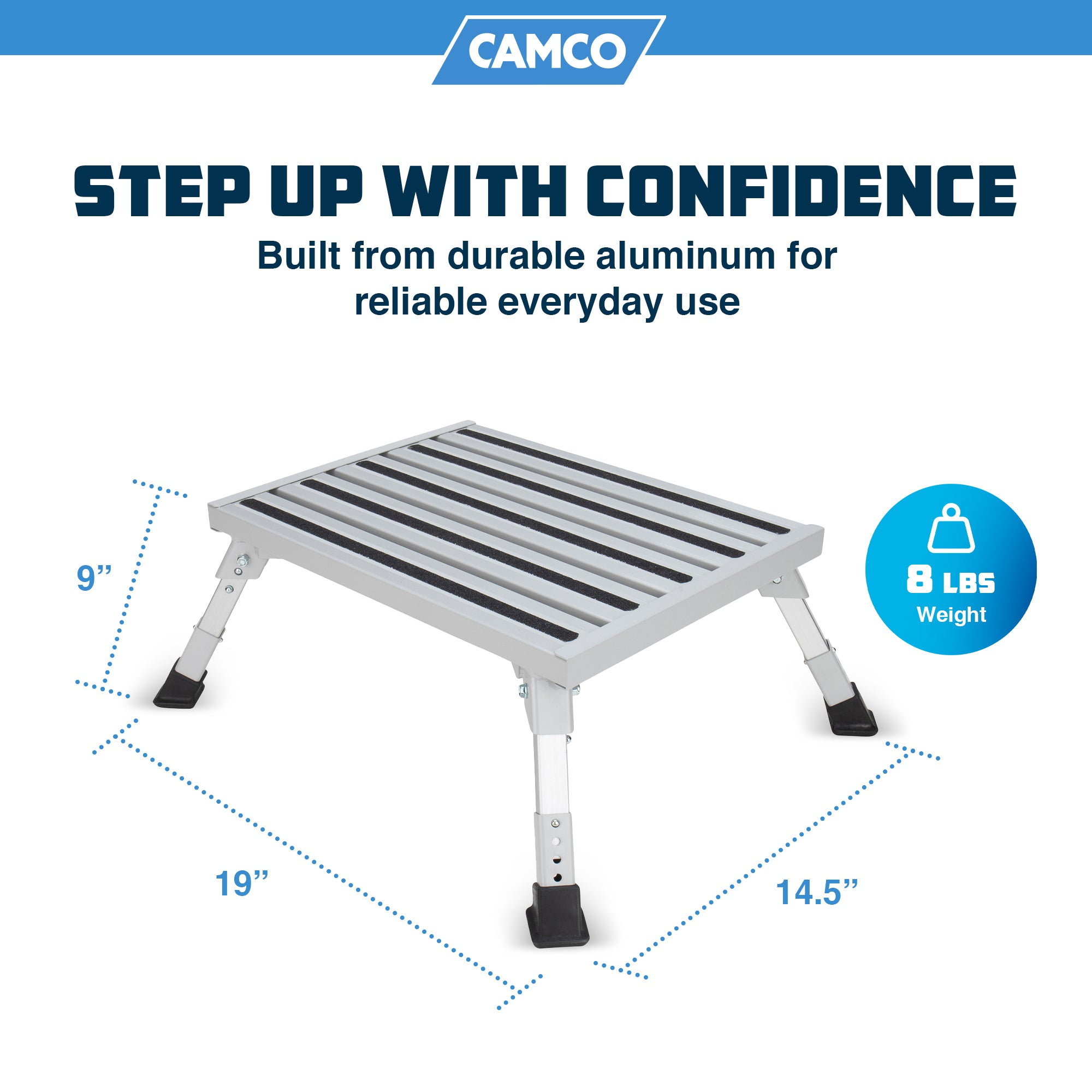 Camco Folding Aluminum Step Stool, Adjustable Height for RV and Trailers, Silver - Smart-nests