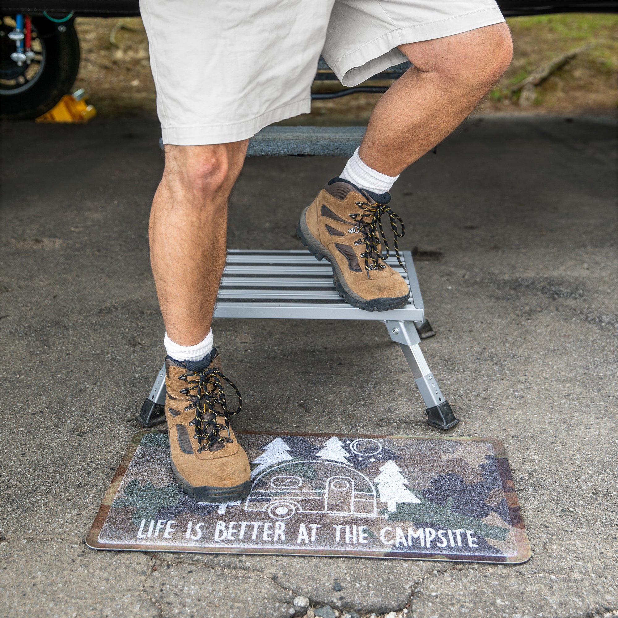 Camco Folding Aluminum Step Stool, Adjustable Height for RV and Trailers, Silver - Smart-nests