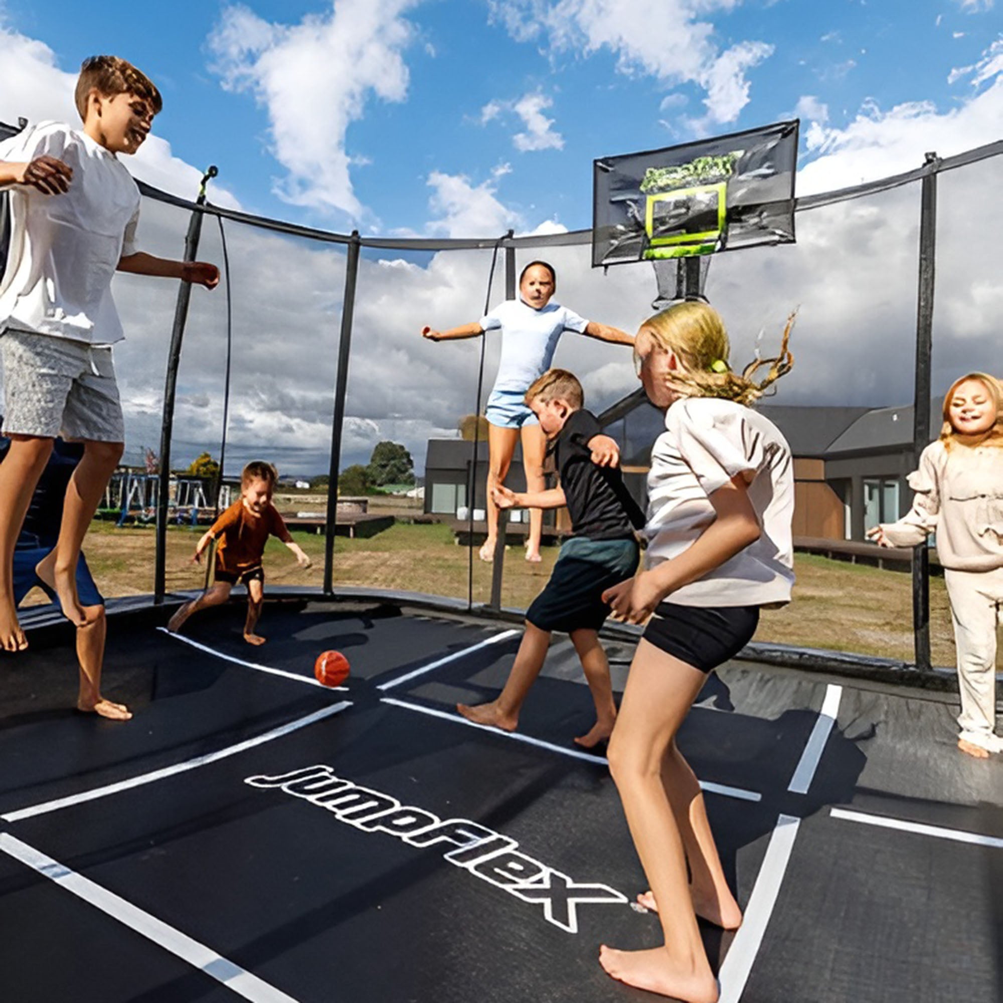 JumpFlex MEGA 17' Trampoline, Large Outdoor Jumping Play Set with Net and Ladder - Smart-nests