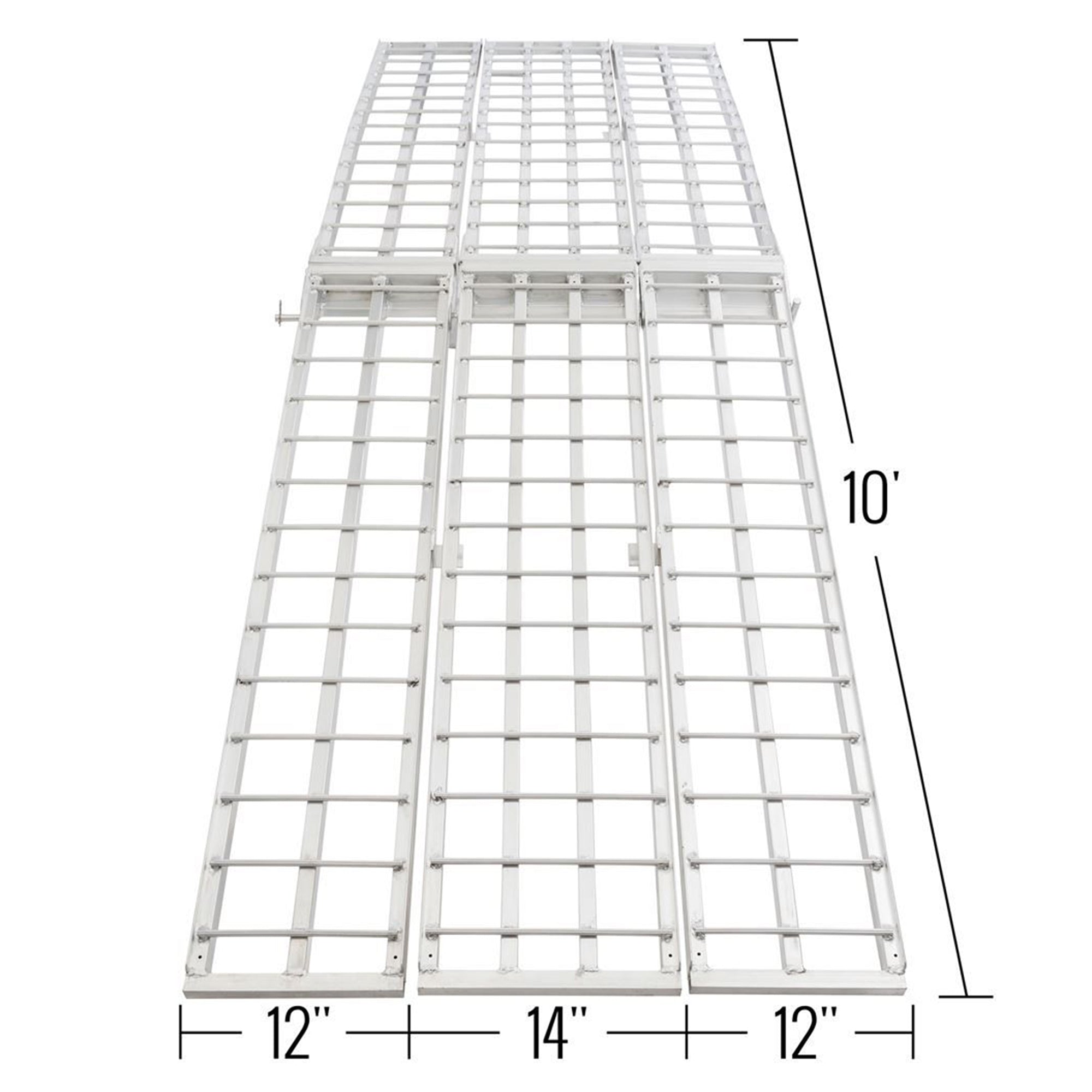 Black Widow 10’ Aluminum Folding Motorcycle Ramp, Arched 3 Piece Design, Silver