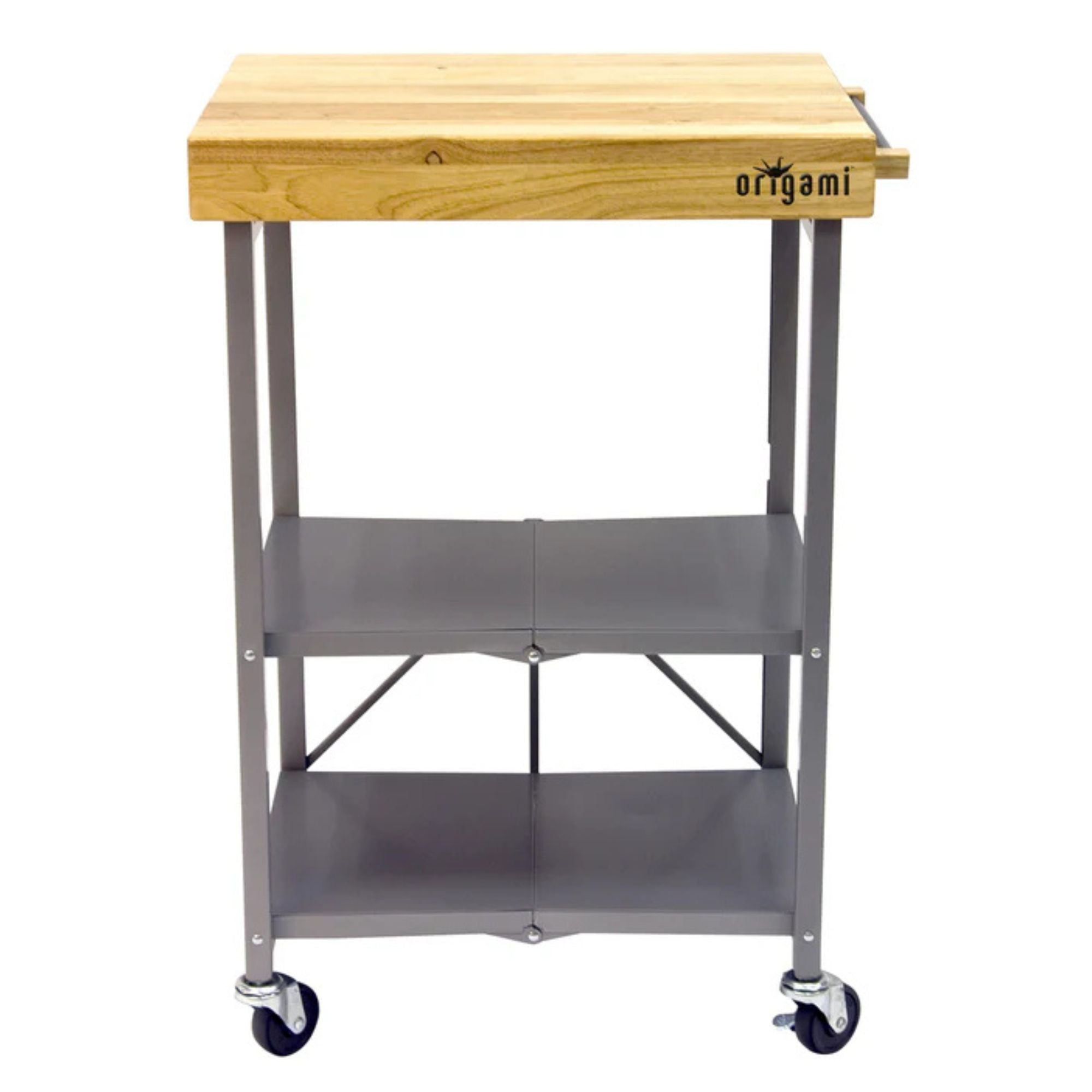 Origami Foldable Kitchen Island Cart, Wheeled Rolling Storage Cart with Shelves - Smart-nests